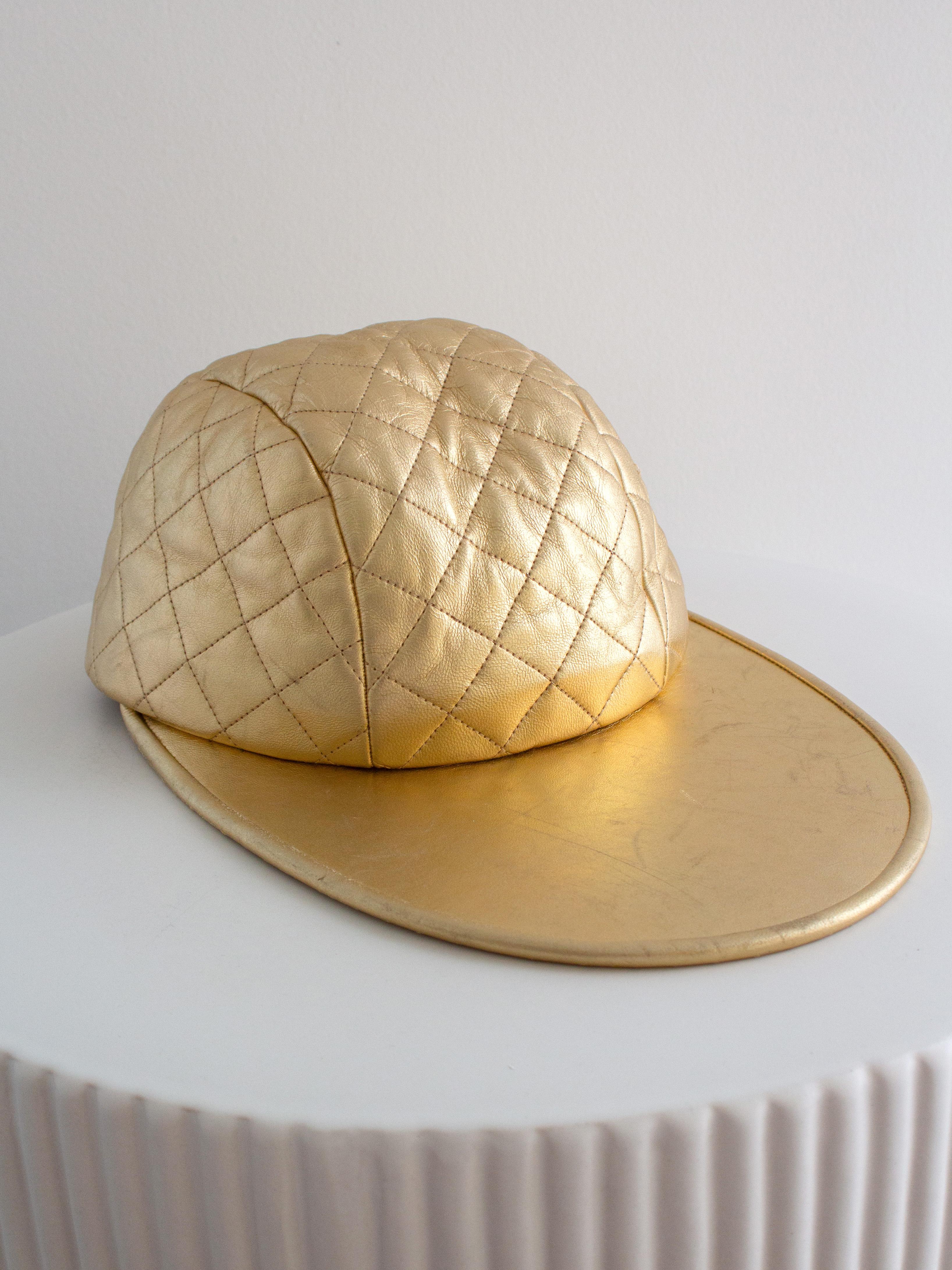 Women's or Men's Chanel Vintage F/W 1991 Hip-Hop Gold Quilted  Lambskin Baseball Cap Hat