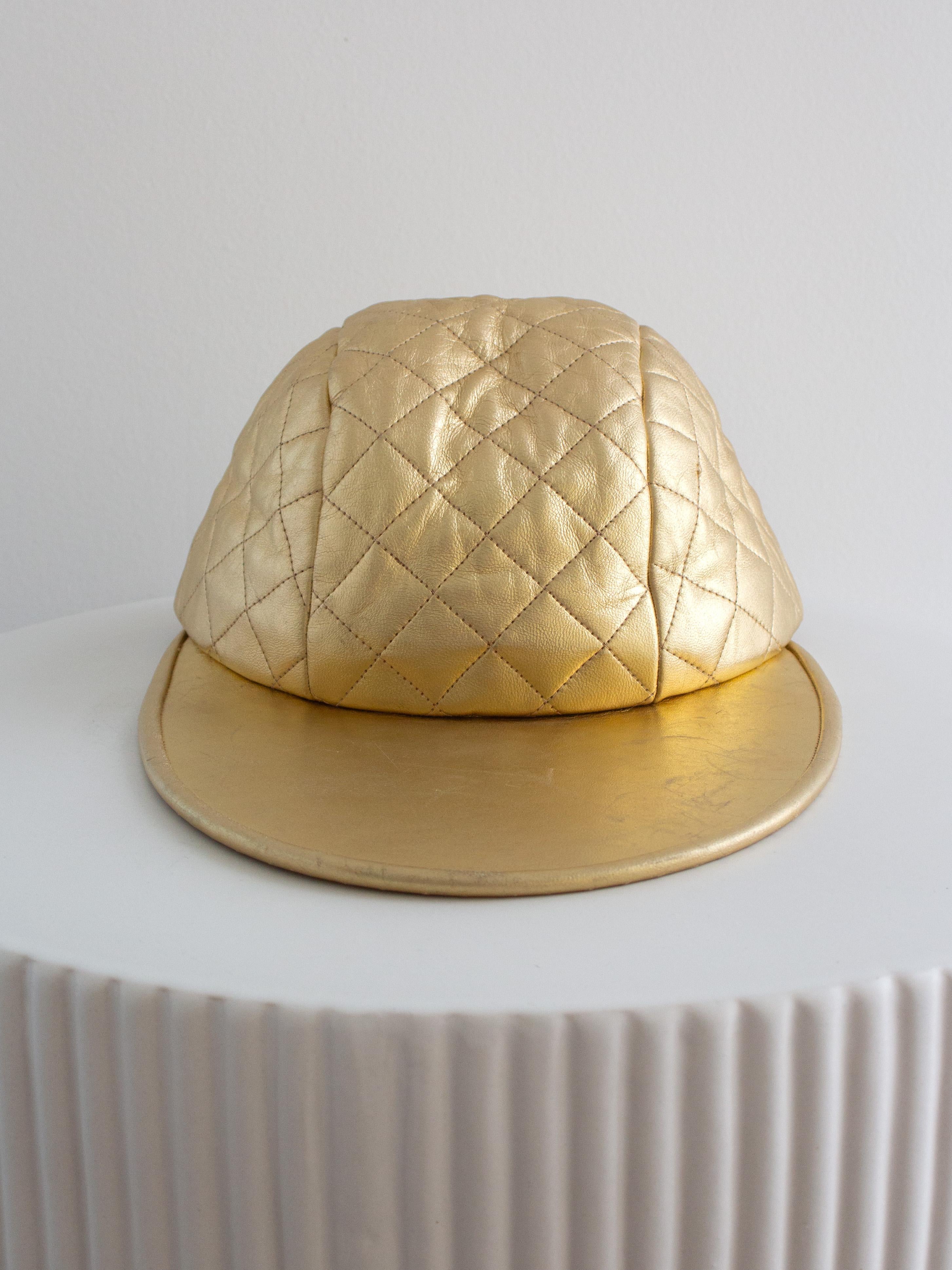 Chanel Vintage F/W 1991 Hip-Hop Gold Quilted  Lambskin Baseball Cap Hat 1