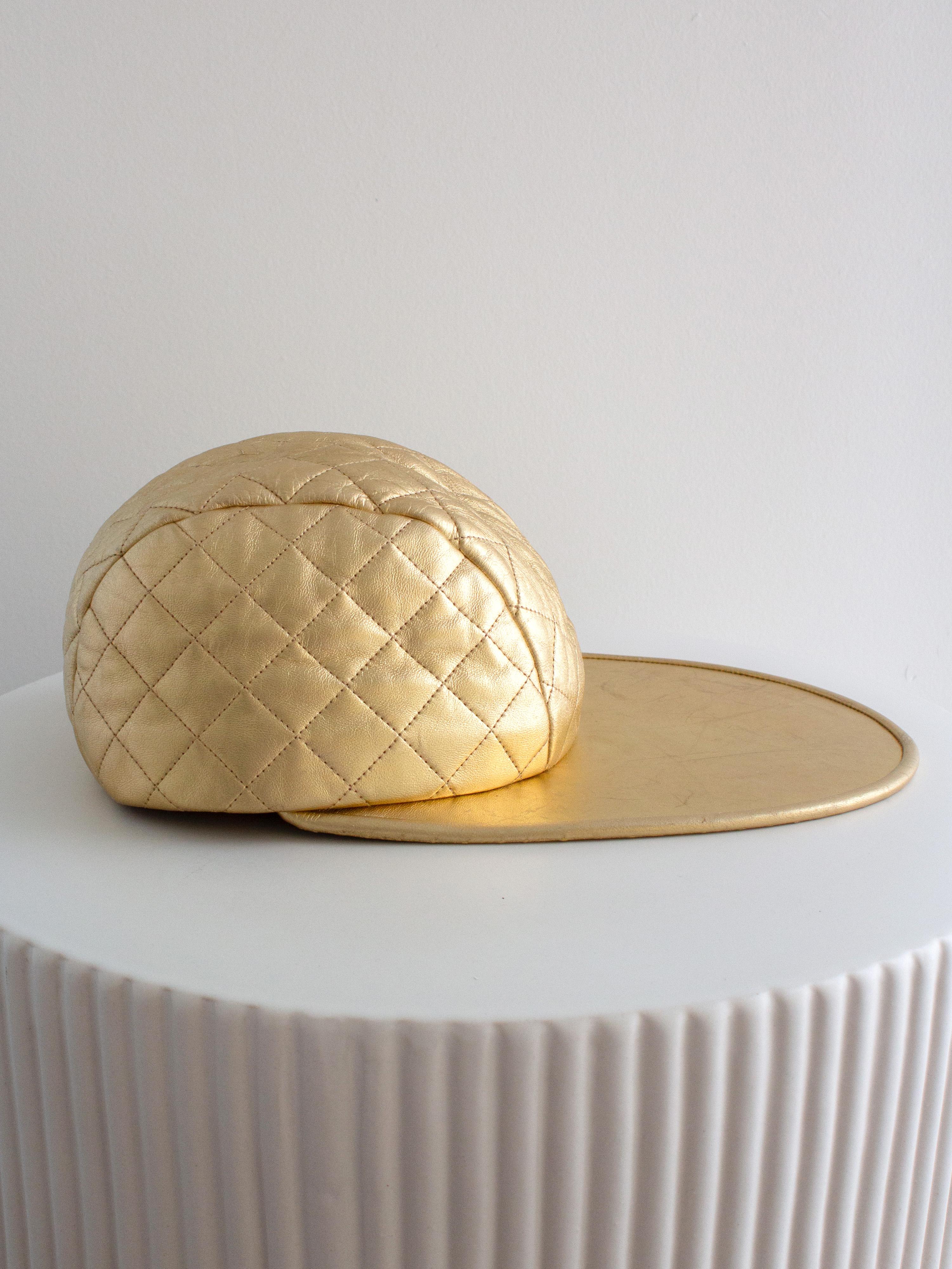 Chanel Vintage F/W 1991 Hip-Hop Gold Quilted  Lambskin Baseball Cap Hat 3