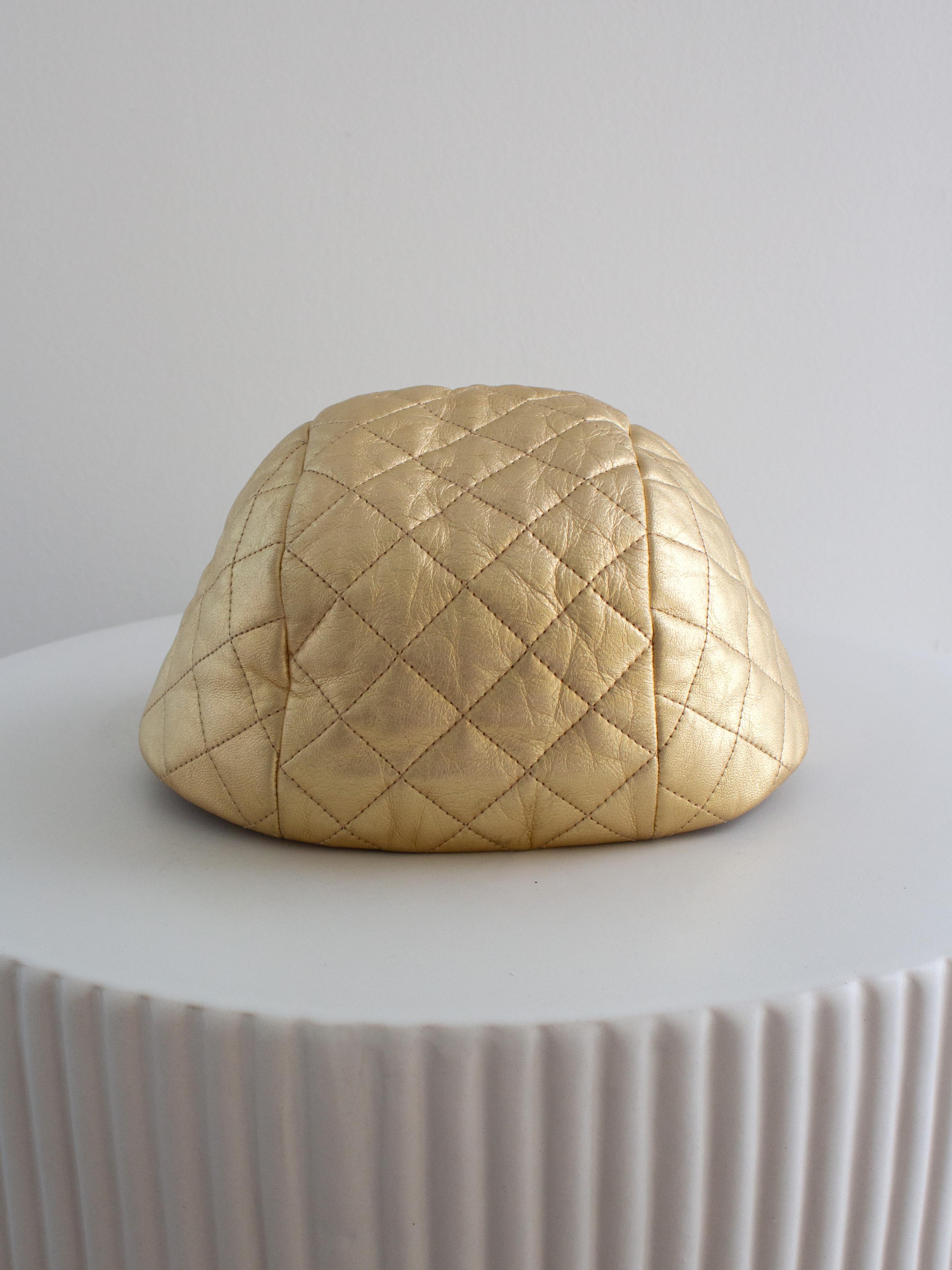 Chanel Vintage F/W 1991 Hip-Hop Gold Quilted  Lambskin Baseball Cap Hat 4