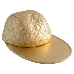 Chanel Vintage F/W 1991 Hip-Hop Gold Quilted  Lambskin Baseball Cap Hat