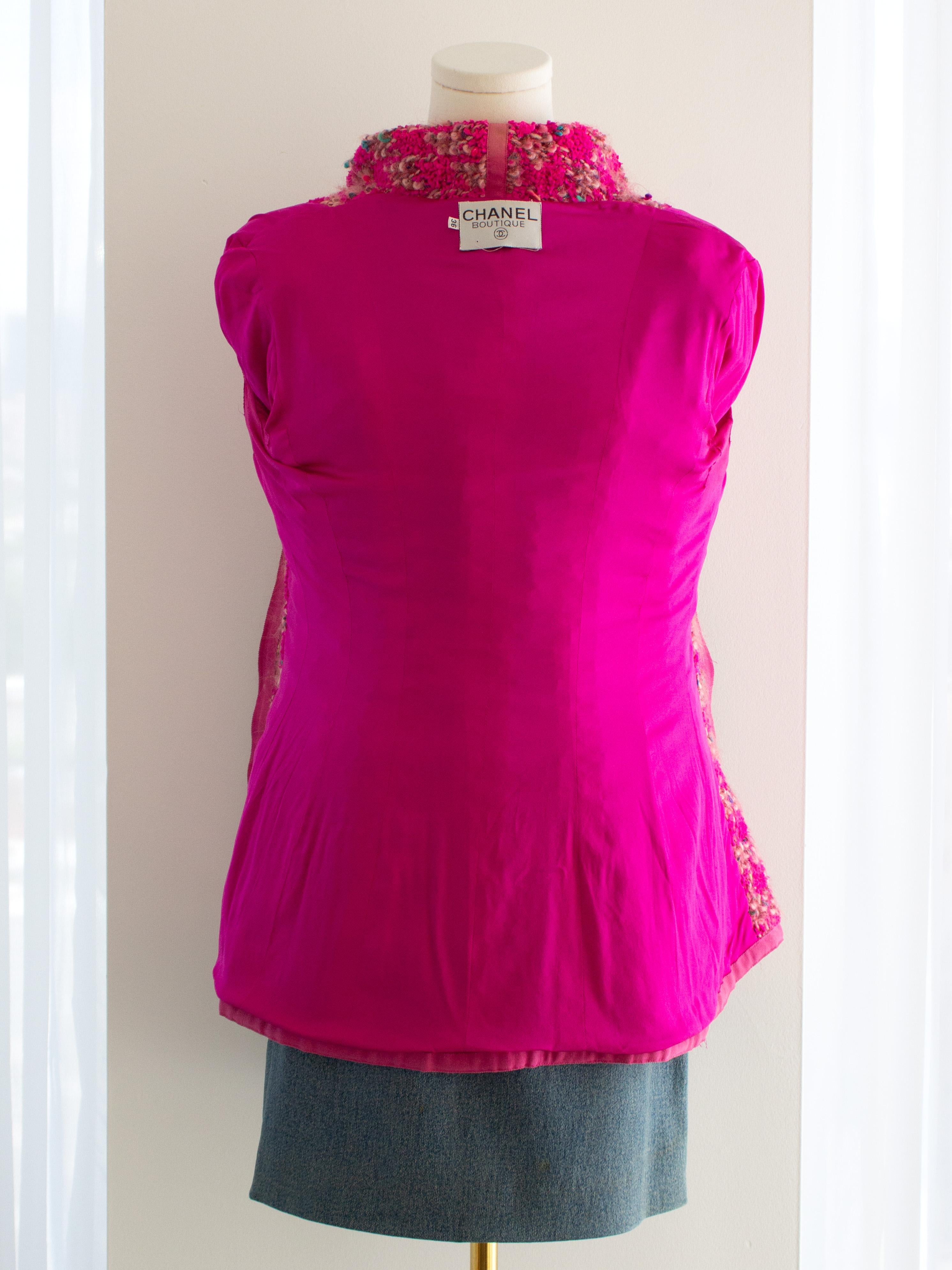 Chanel Vintage A/I 1991 Hip-Hop Rosa Tweed CC Gonna Denim Giacca Completo in vendita 8