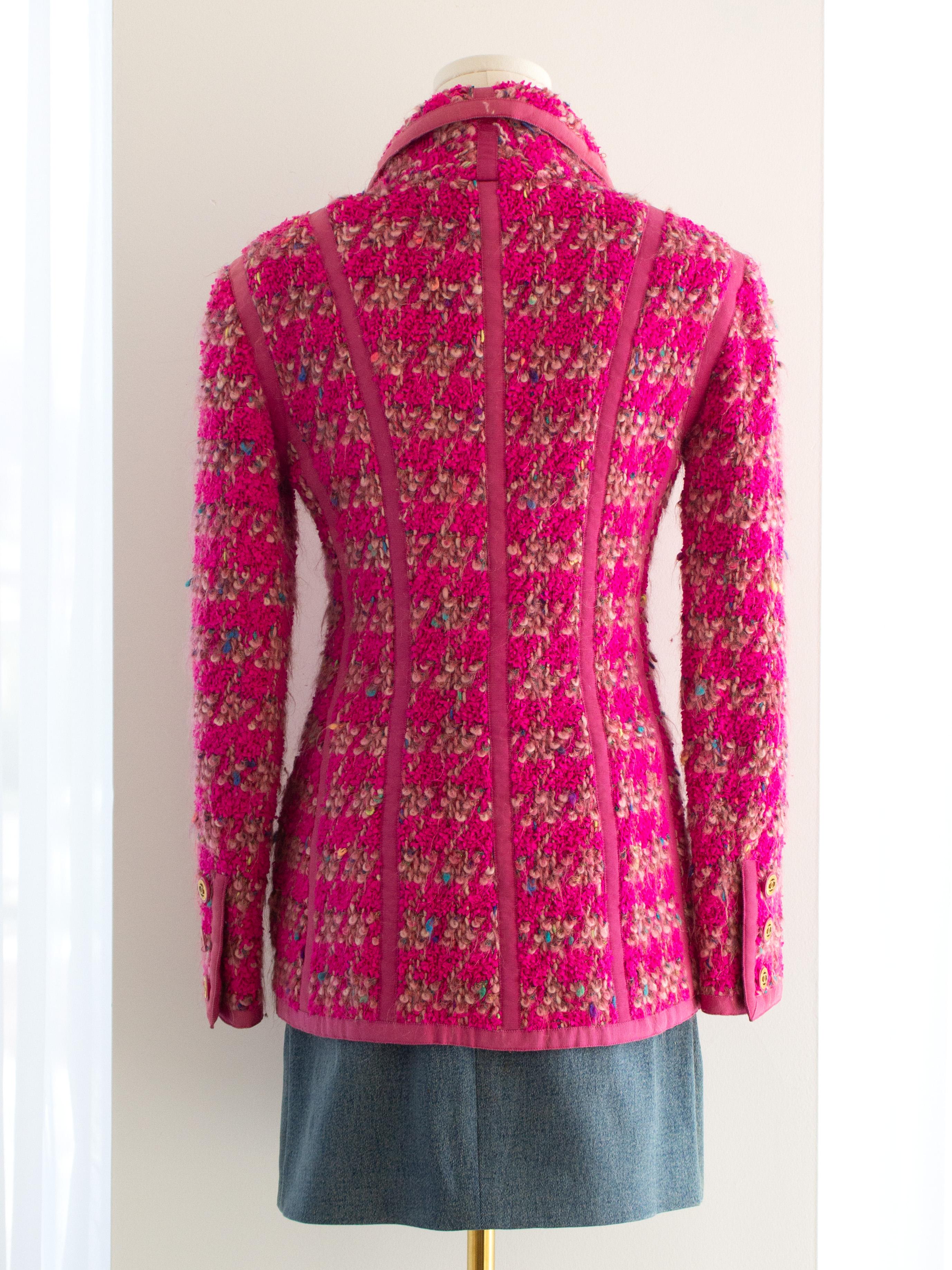 Chanel Vintage A/I 1991 Hip-Hop Rosa Tweed CC Gonna Denim Giacca Completo in vendita 4