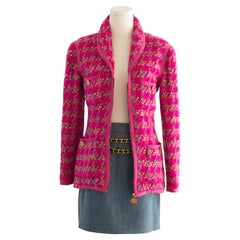Chanel Vintage F/W 1991 Hip-Hop Pink Tweed CC Denim Skirt Jacket Suit