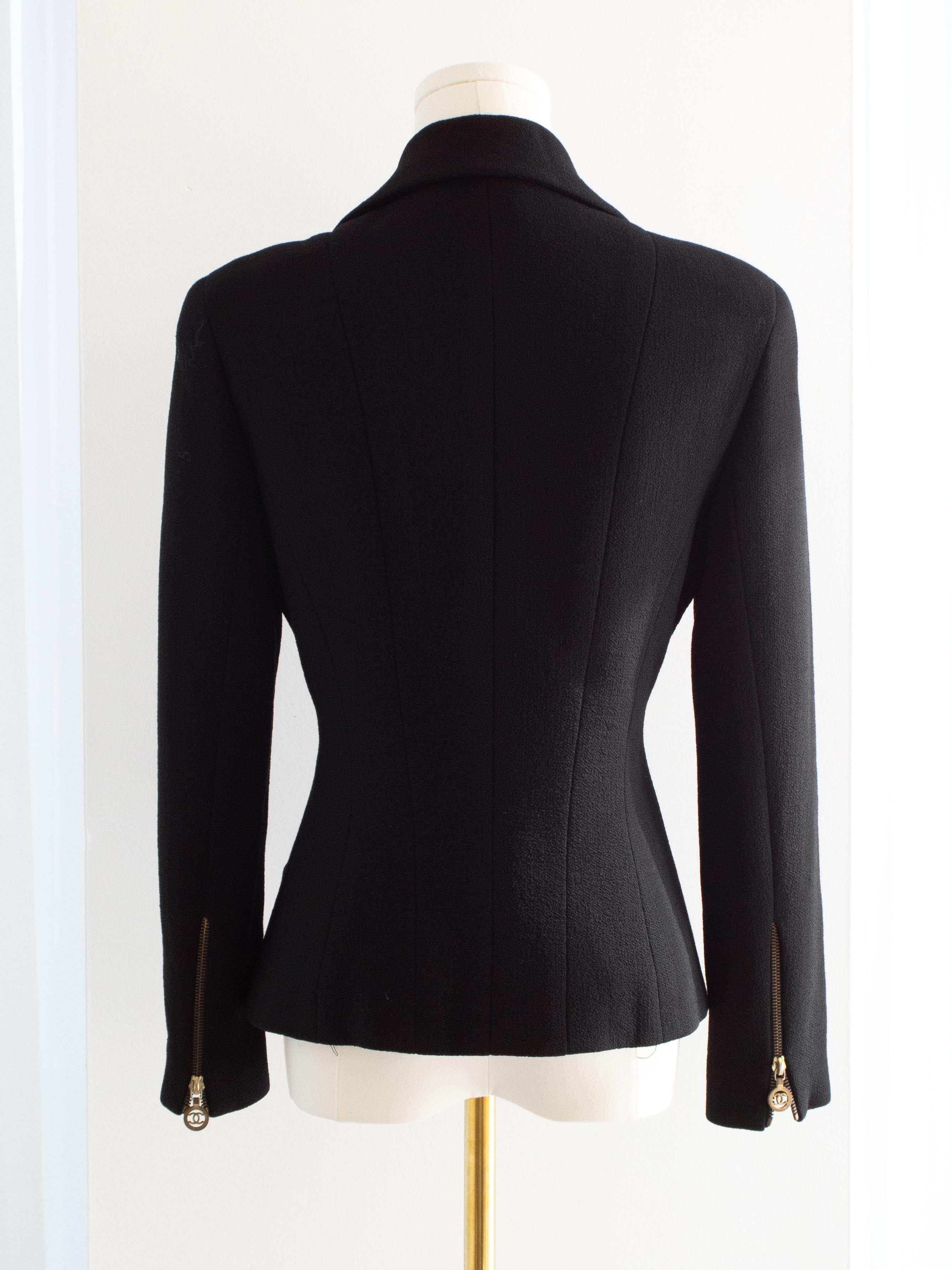 Chanel Vintage A/I 1992 Giacca in tweed con zip oro nero 1