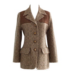 Chanel Vintage F/W 1992 English Tweed Suede Brown CC Gold Runway Jacket