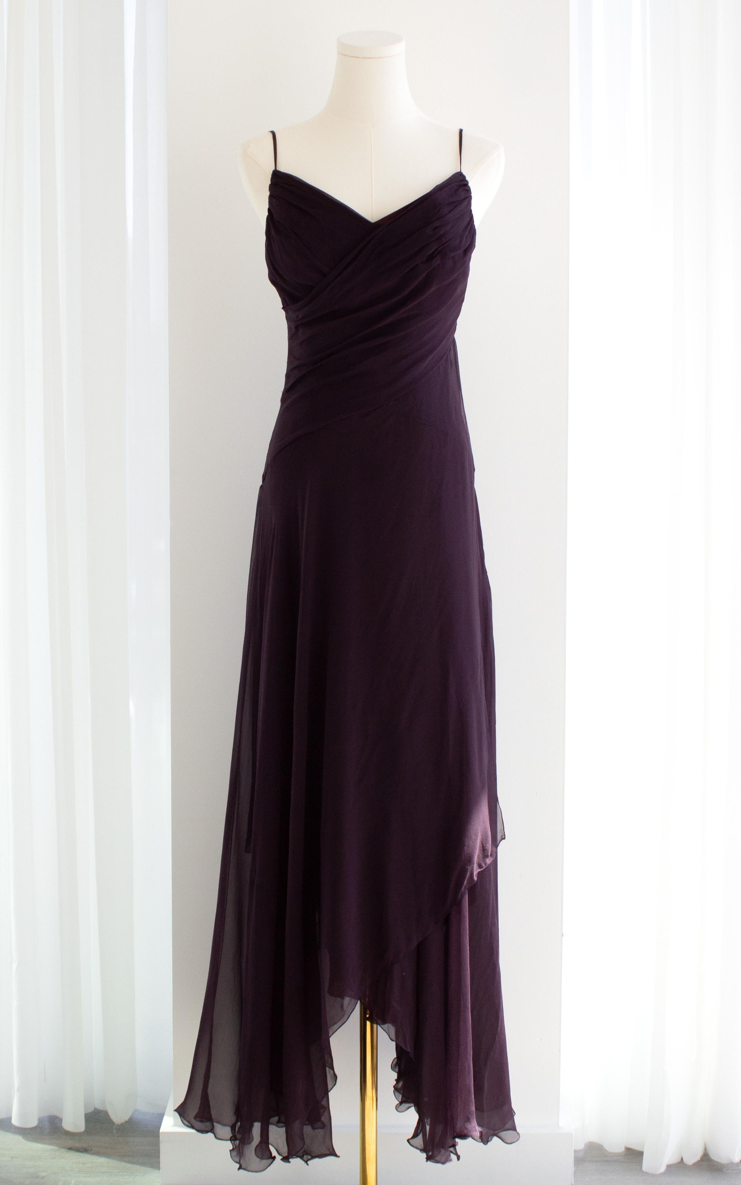Black Chanel Vintage F/W 1993 Eggplant Purple Draped Silk Maxi Dress 93A Gown For Sale