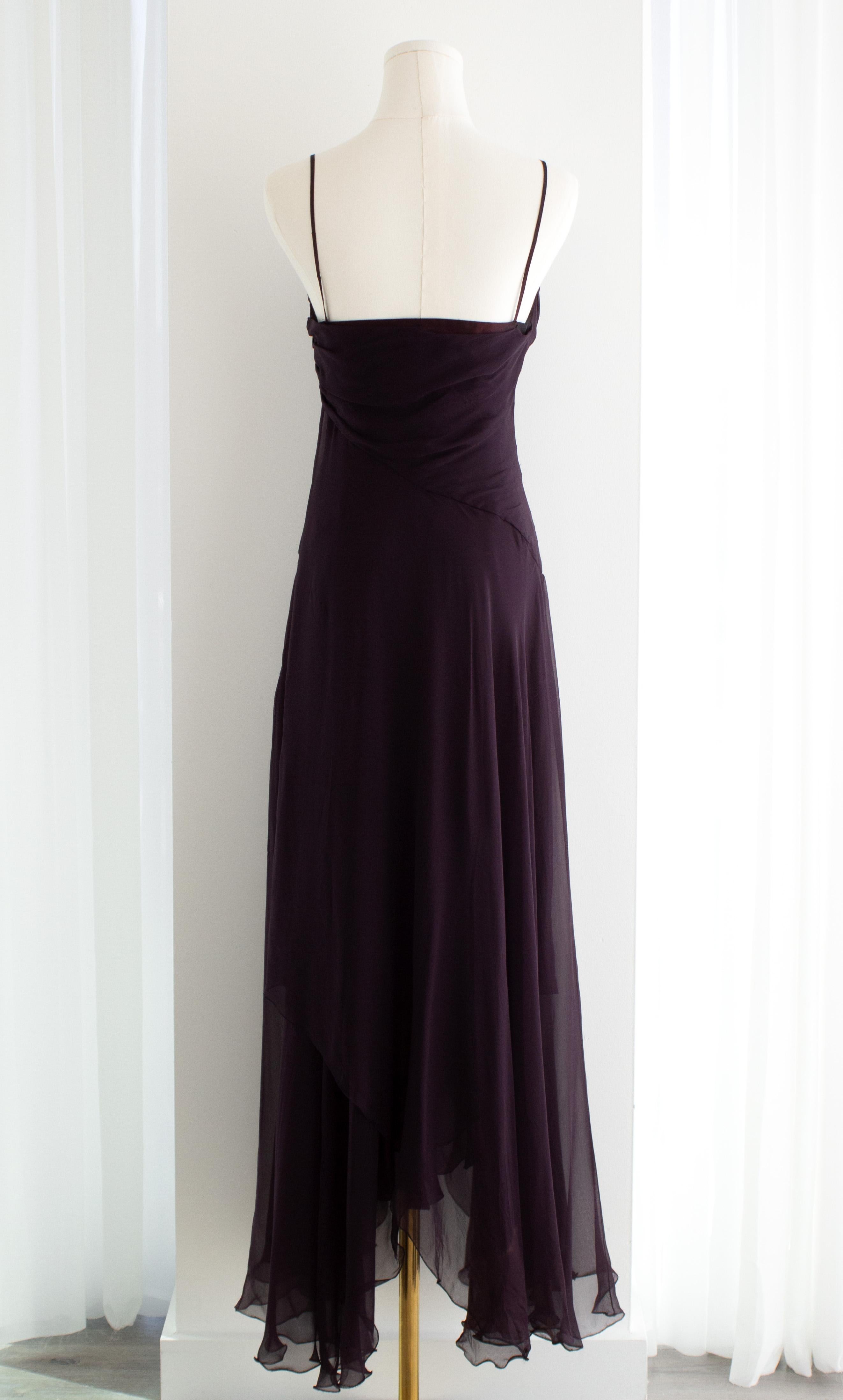 Chanel Vintage F/W 1993 Eggplant Purple Draped Silk Maxi Dress 93A Gown In Good Condition For Sale In Jersey City, NJ