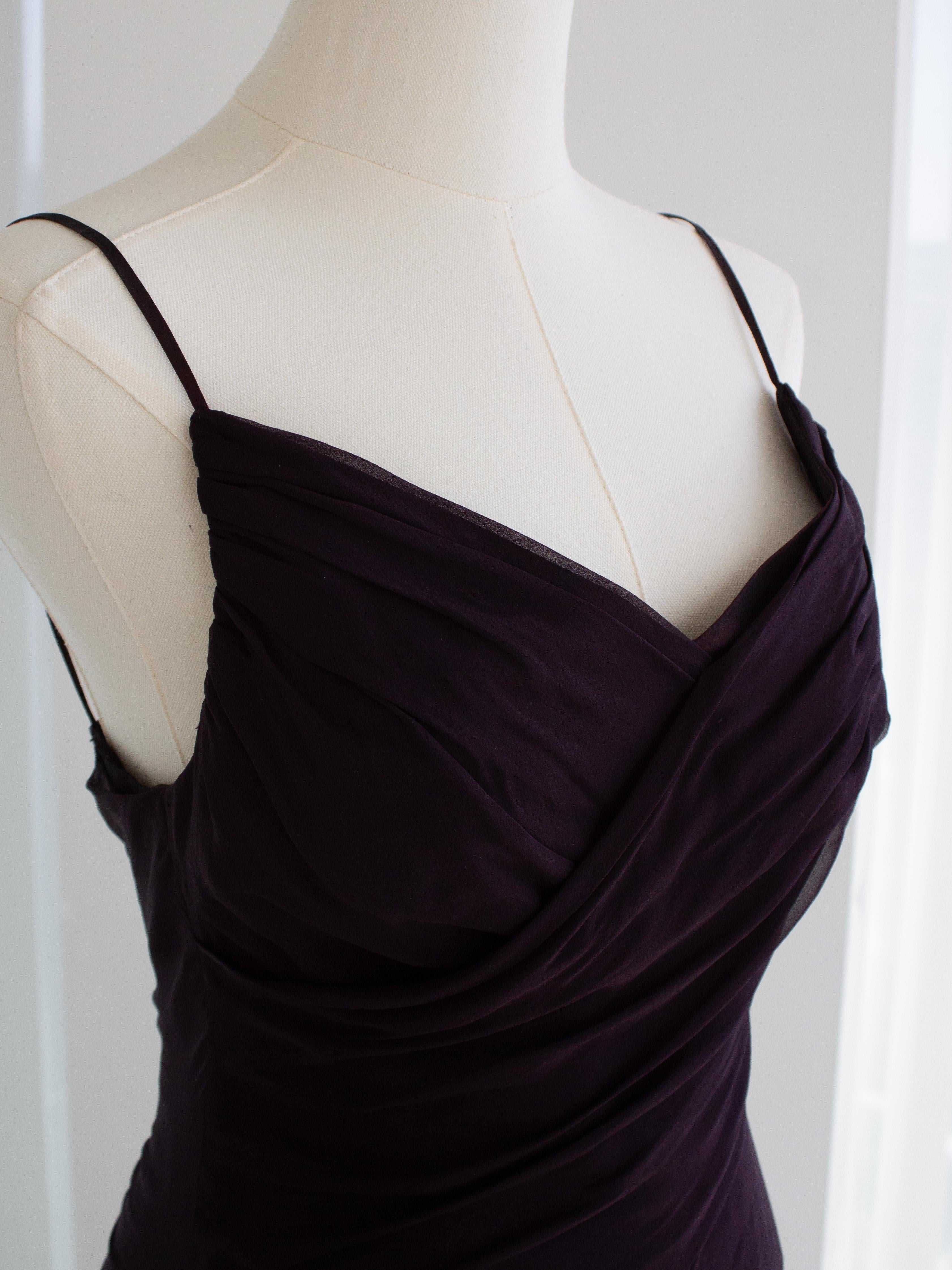 Chanel Vintage F/W 1993 Eggplant Purple Draped Silk Maxi Dress 93A Gown For Sale 2