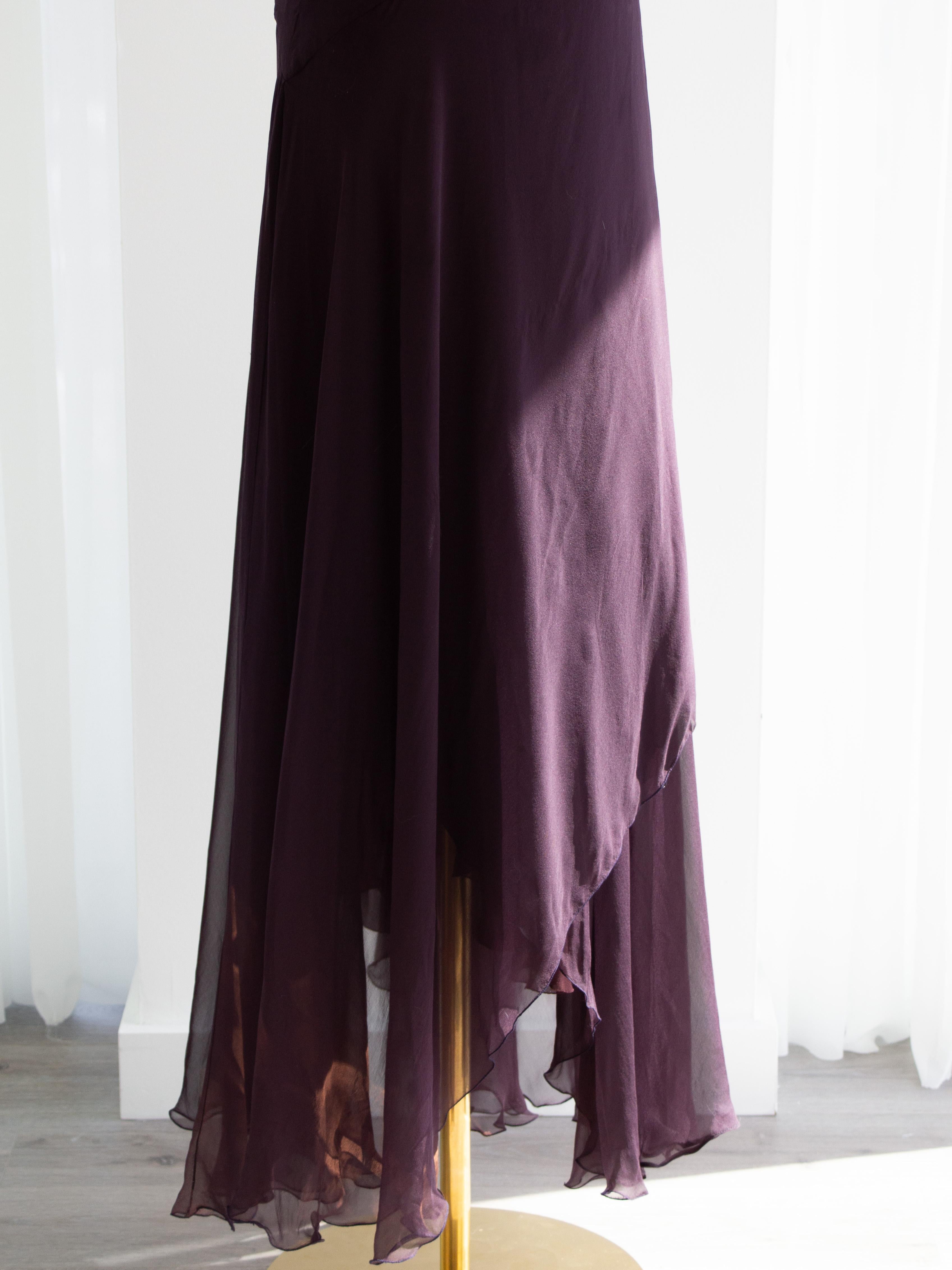 Chanel Vintage F/W 1993 Eggplant Purple Draped Silk Maxi Dress 93A Gown For Sale 3