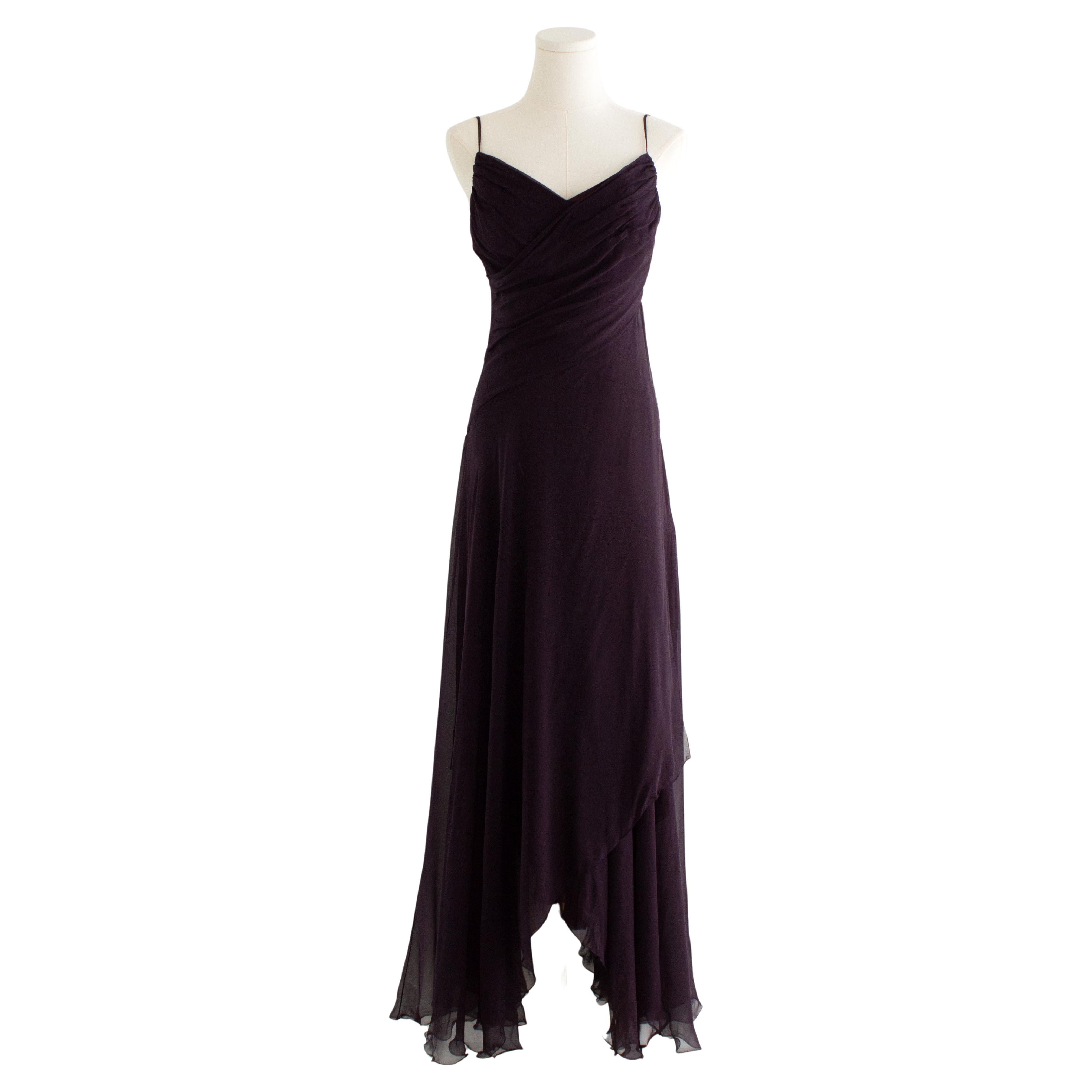 Chanel Vintage F/W 1993 Eggplant Purple Draped Silk Maxi Dress 93A Gown For Sale