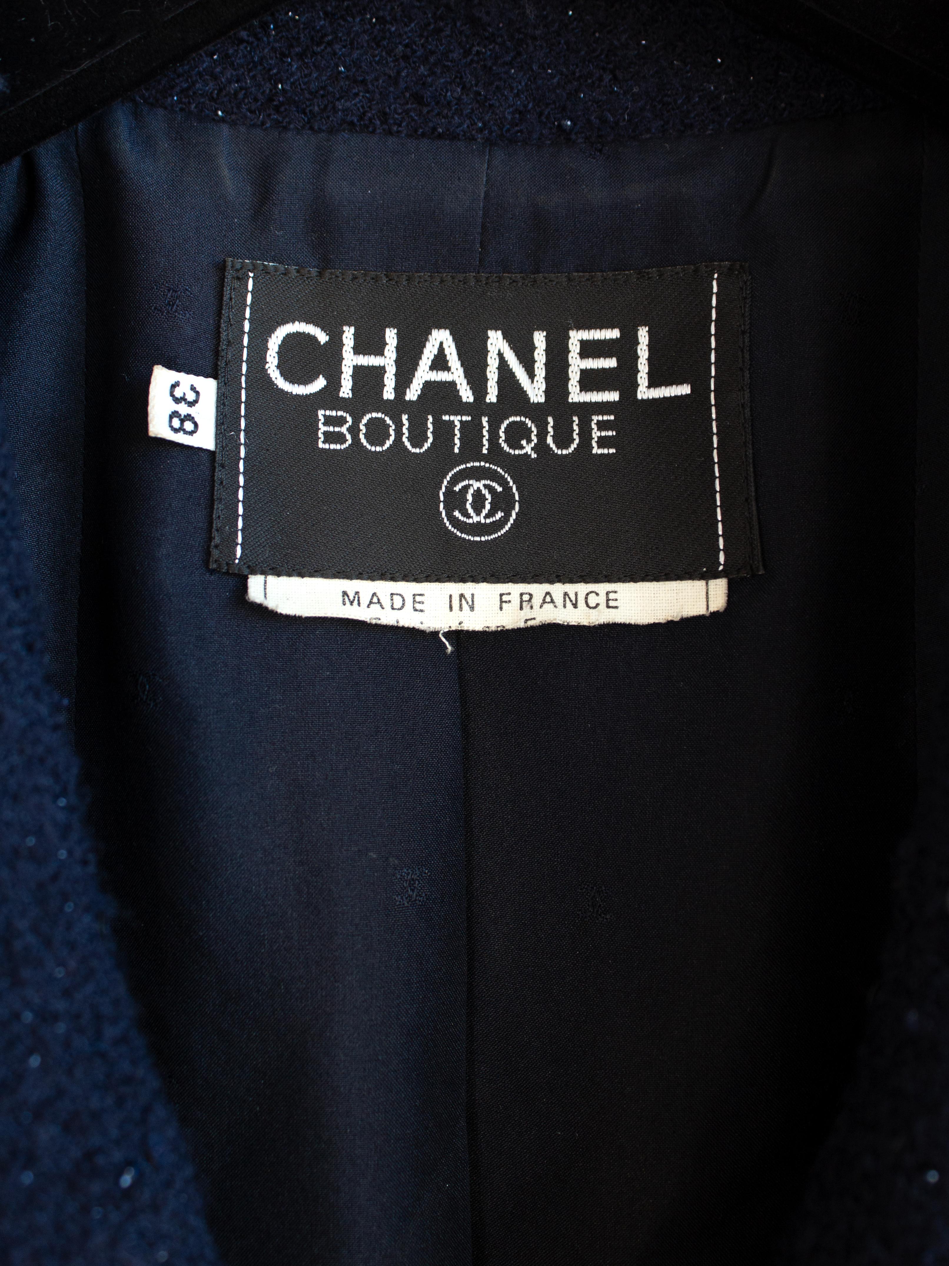 Chanel Vintage F/W 1993 Navy Midnight Blue Sequin Gold CC 93A Jacket For Sale 5