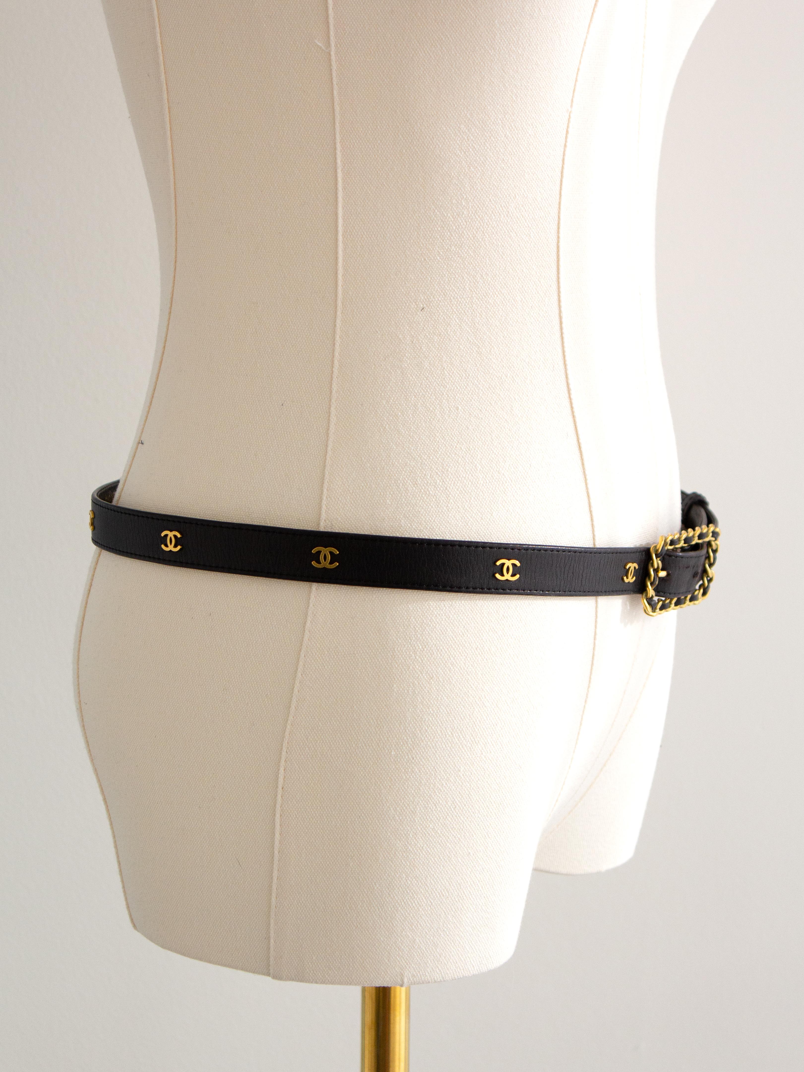 Chanel Vintage F/W 1994 Black Gold CC Logo Chain Buckle 94A Leather Belt 85/34 6