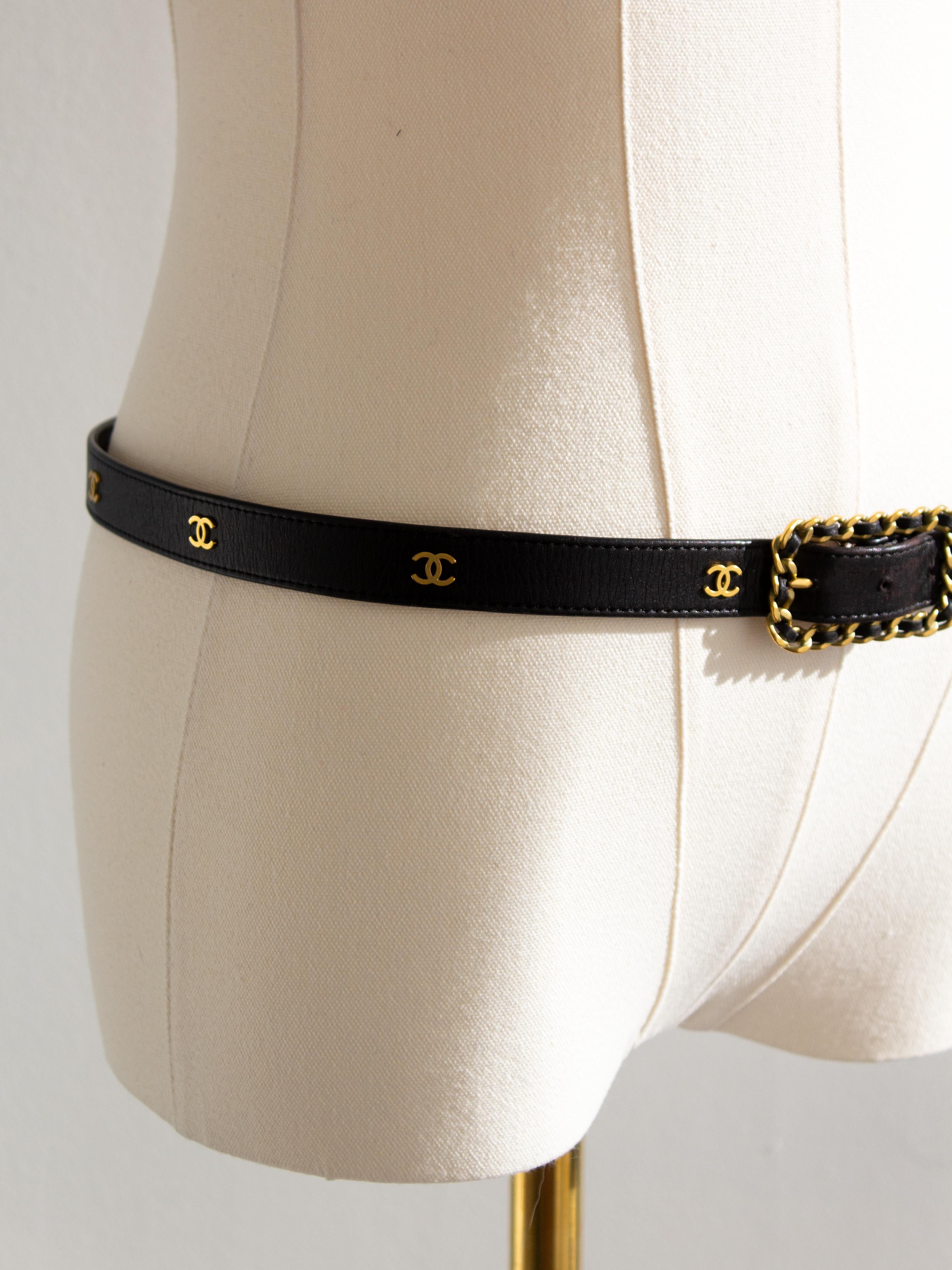 Chanel Vintage F/W 1994 Black Gold CC Logo Chain Buckle 94A Leather Belt 85/34 8