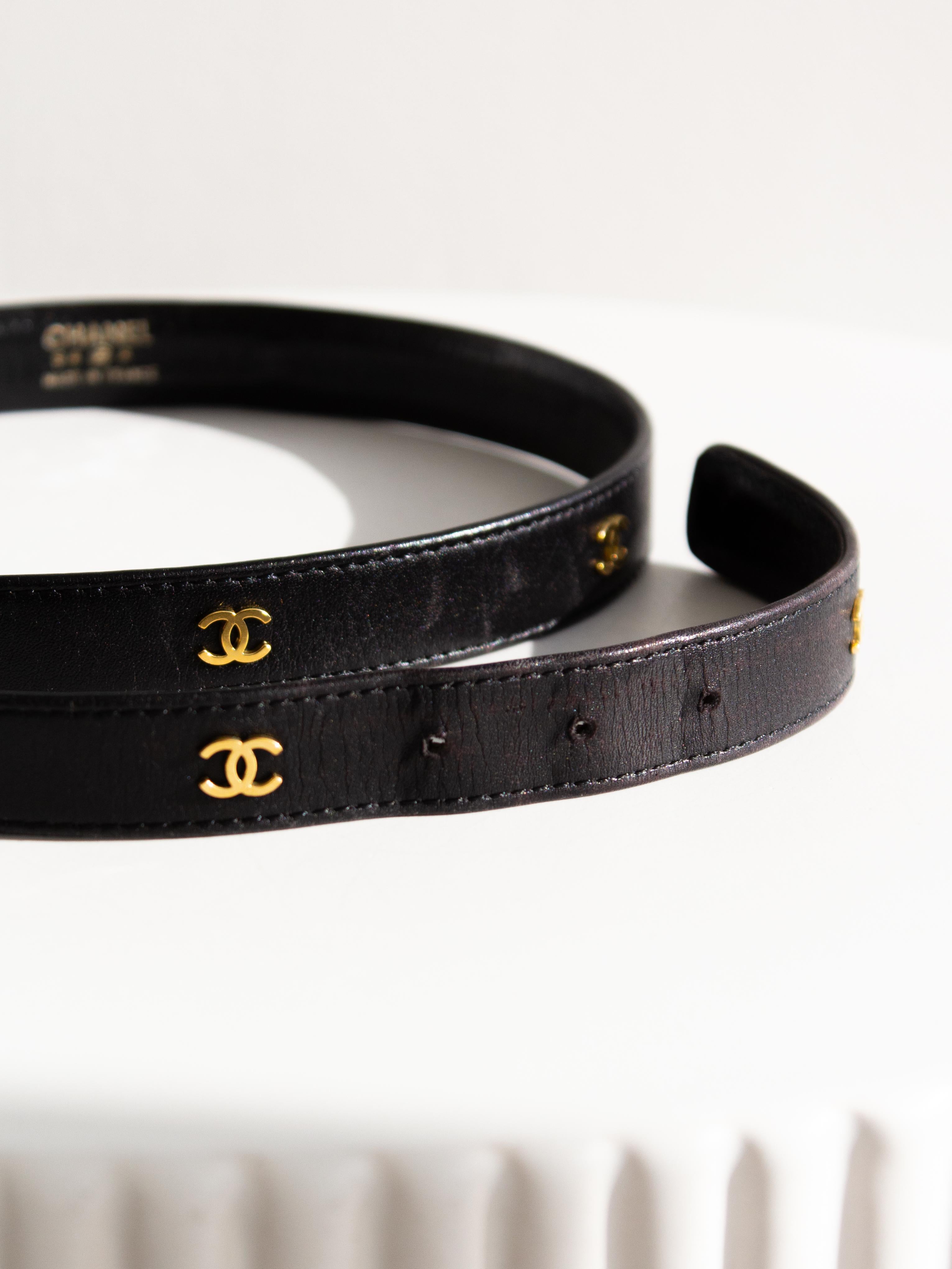 Chanel Vintage F/W 1994 Black Gold CC Logo Chain Buckle 94A Leather Belt 85/34 3
