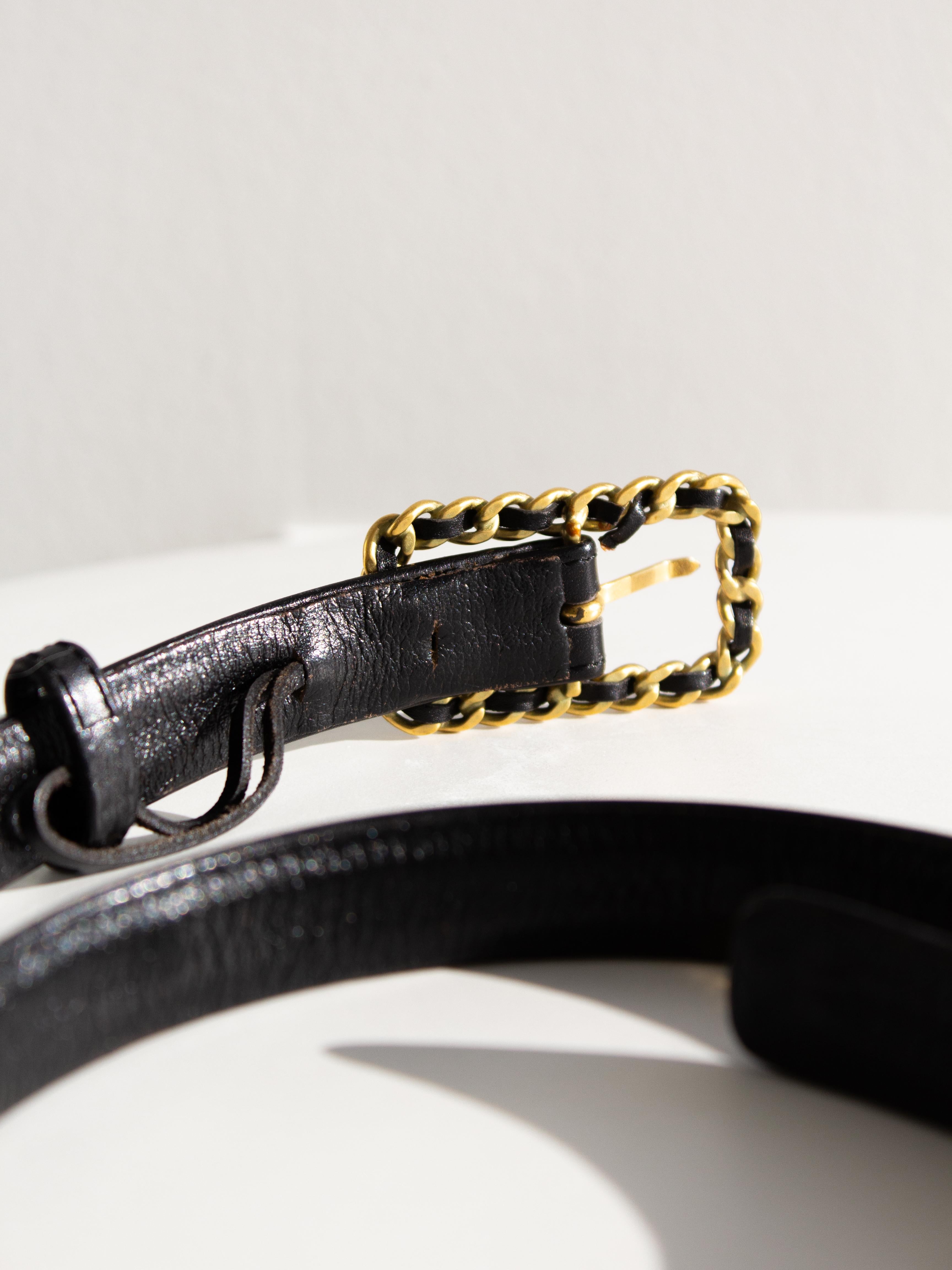 Chanel Vintage F/W 1994 Black Gold CC Logo Chain Buckle 94A Leather Belt 85/34 4