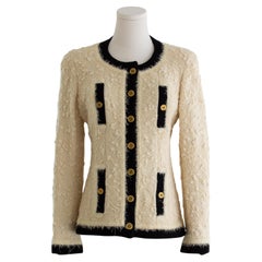 Chanel Vintage F/W 1994 Ecru 24K Gold Black Textured Tweed 94A Jacket