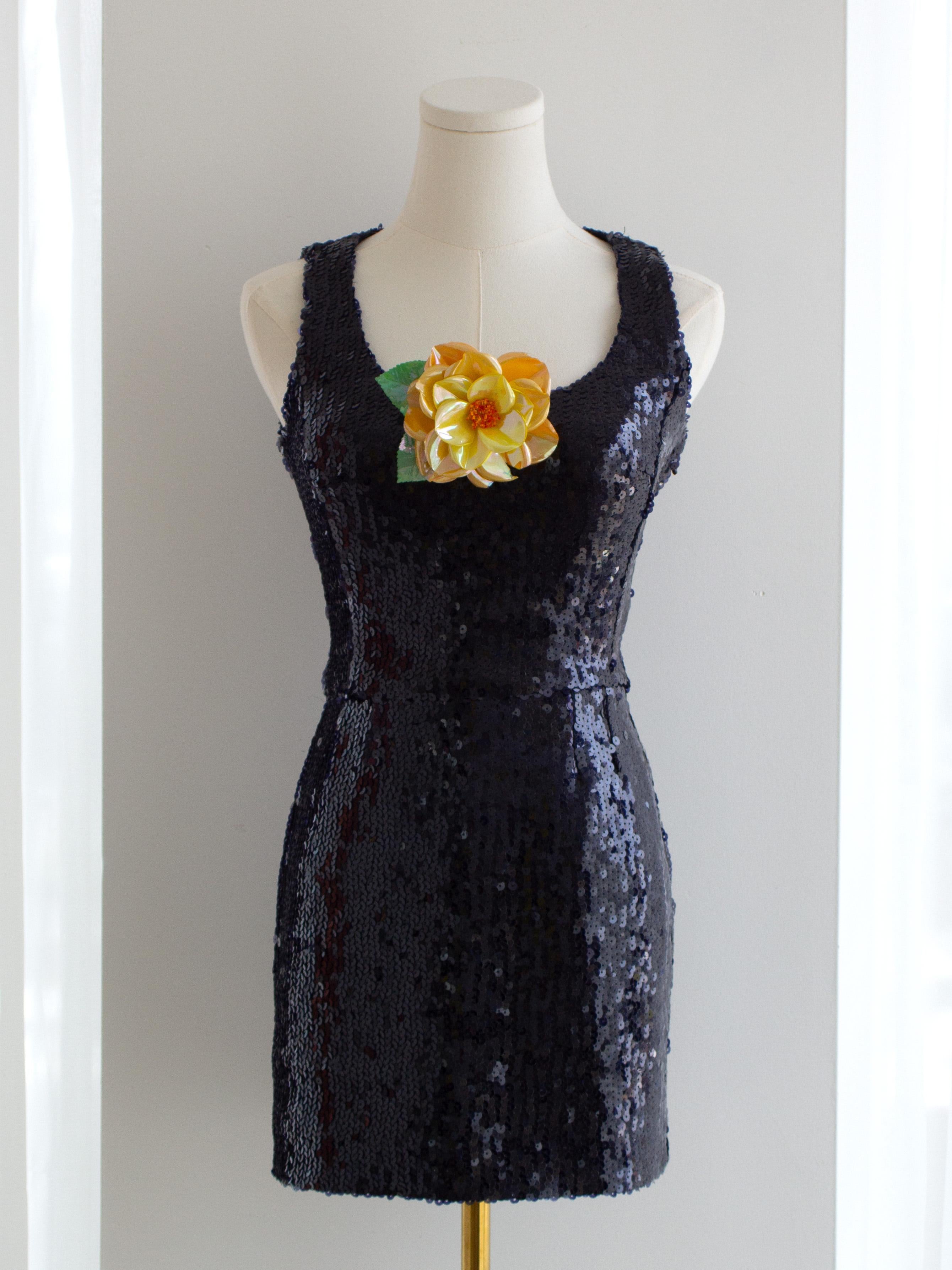 Chanel Vintage A/I 1994 Blu Navy impreziosito da paillettes 3 pezzi 94A Top Giacca Gonna in vendita 9