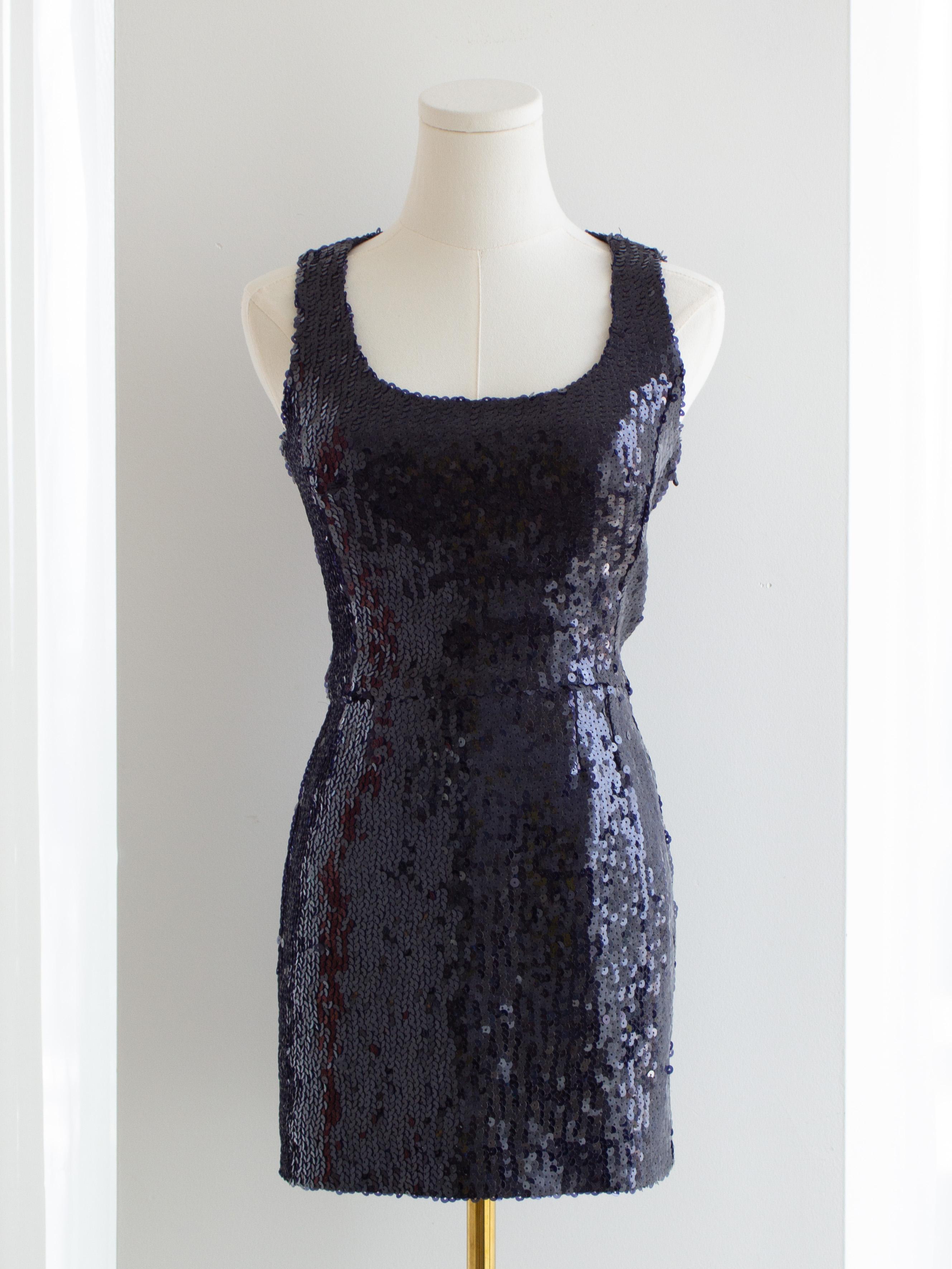 Chanel Vintage A/I 1994 Blu Navy impreziosito da paillettes 3 pezzi 94A Top Giacca Gonna in vendita 2
