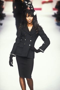 Chanel Vintage F/W 1995 Black White Logo Tweed 95A Jacket