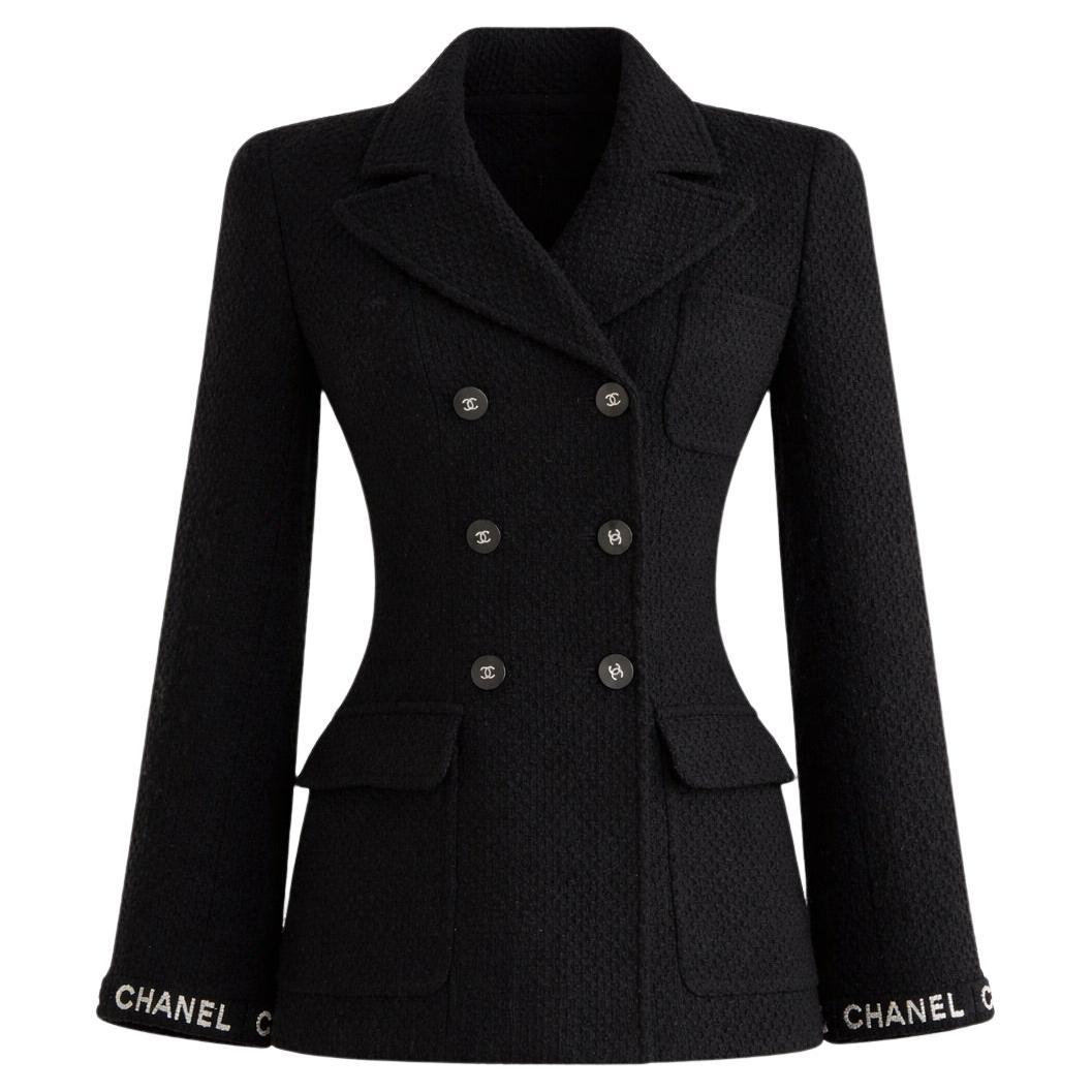 Chanel Vintage F/W 1995 Black White Logo Tweed 95A Jacket