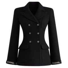 Chanel Vintage F/W 1995 Black White Logo Tweed 95A Jacket