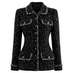 Veste Chanel Vintage Automne-Hiver 1995 en tweed « Popcorn Snowflake » noir et blanc, modèle 95A