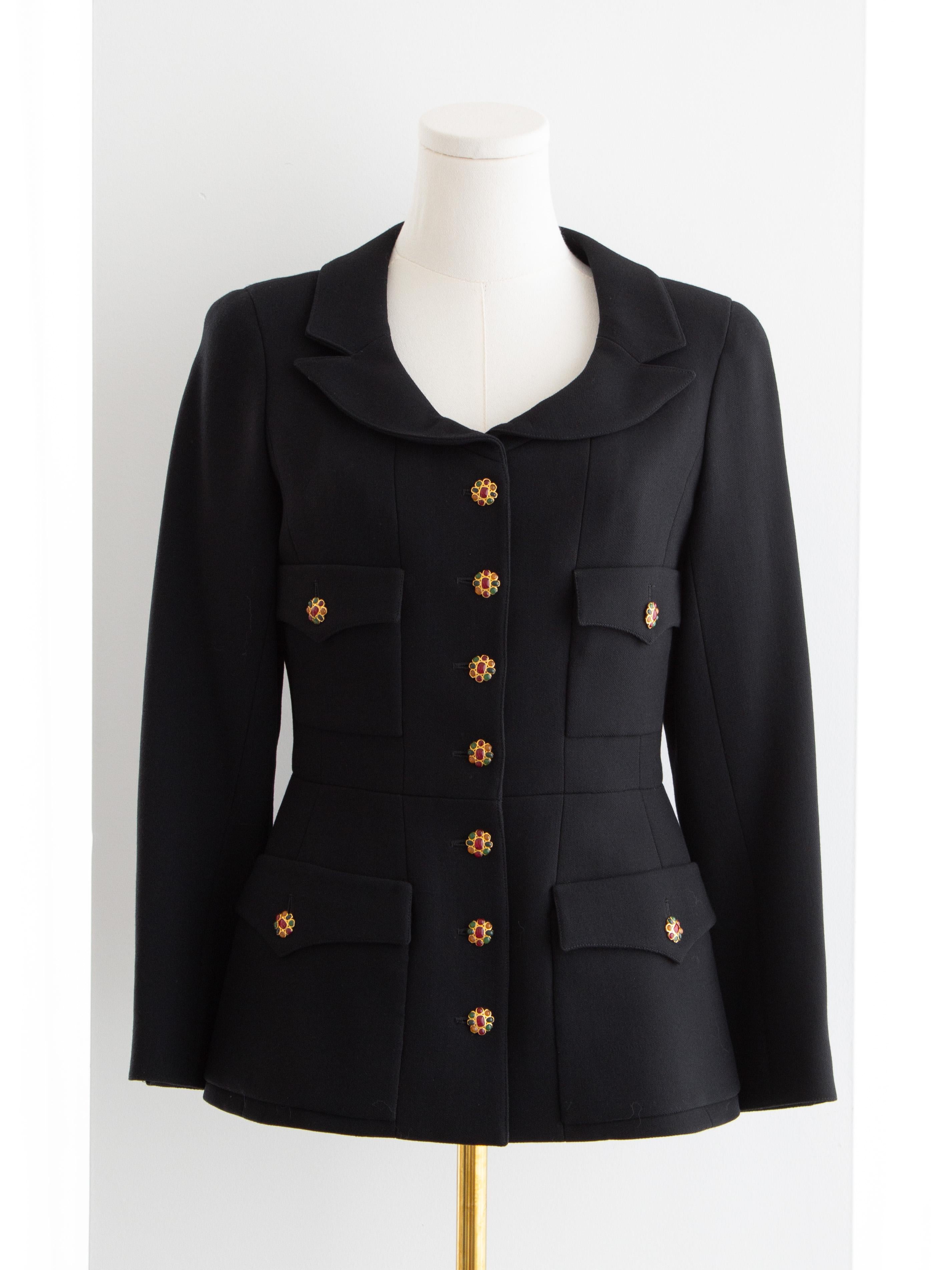 Women's Chanel Vintage F/W 1996 Black 24K Gripoix Embellished 96A LBJ Jacket For Sale