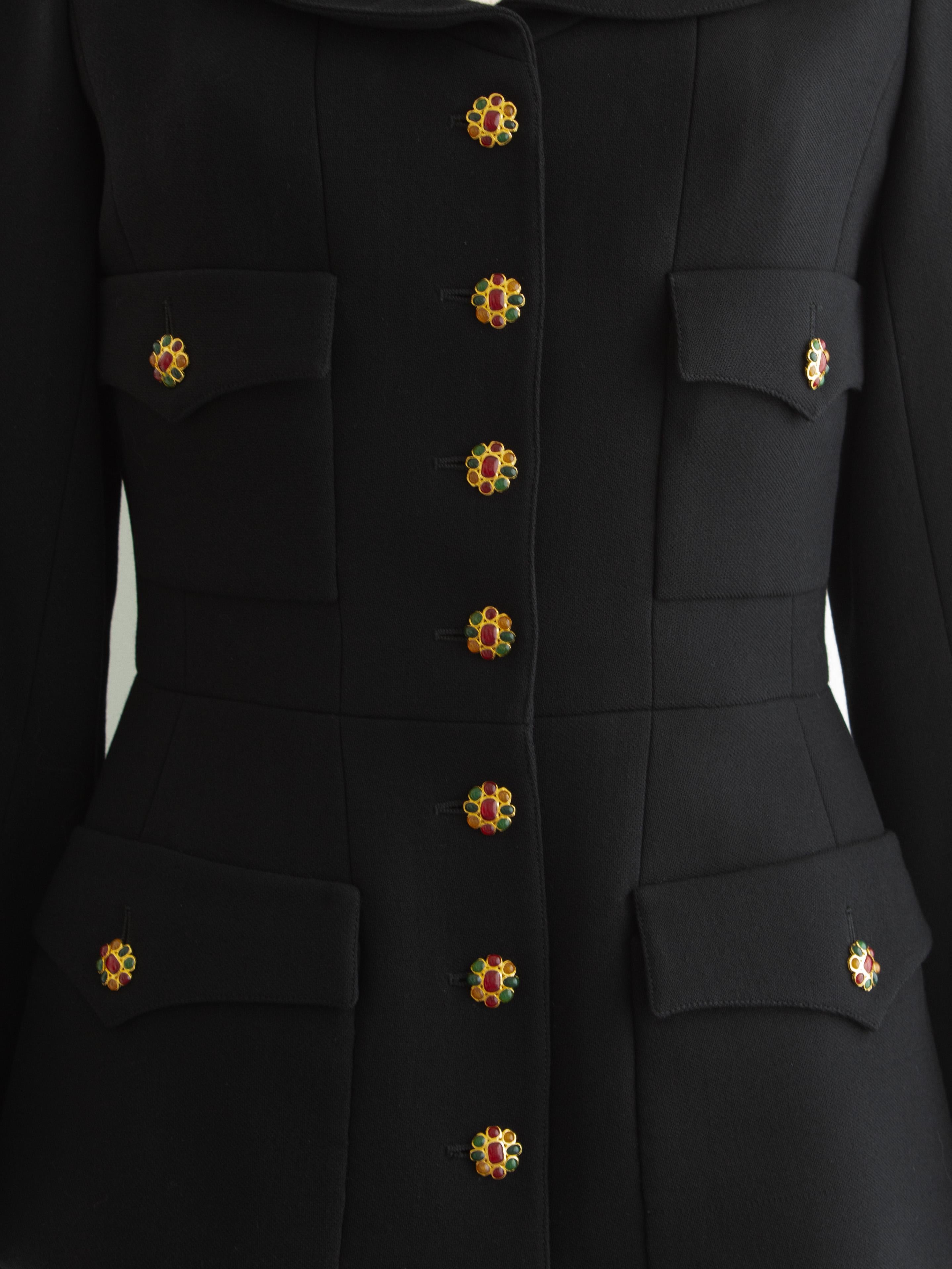 Chanel Vintage F/W 1996 Black 24K Gripoix Embellished 96A LBJ Jacket For Sale 1