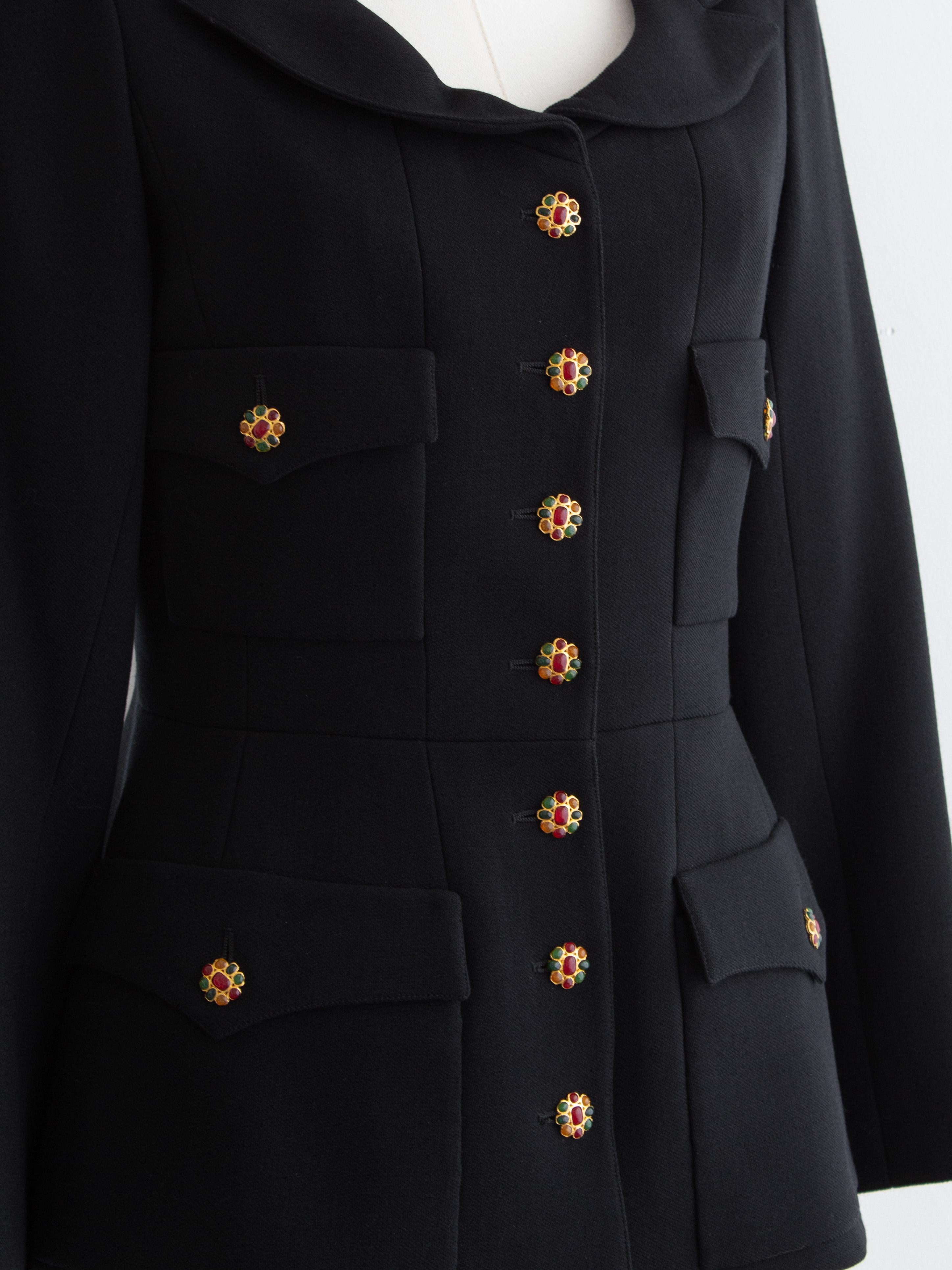 Chanel Vintage F/W 1996 Black 24K Gripoix Embellished 96A LBJ Jacket For Sale 2