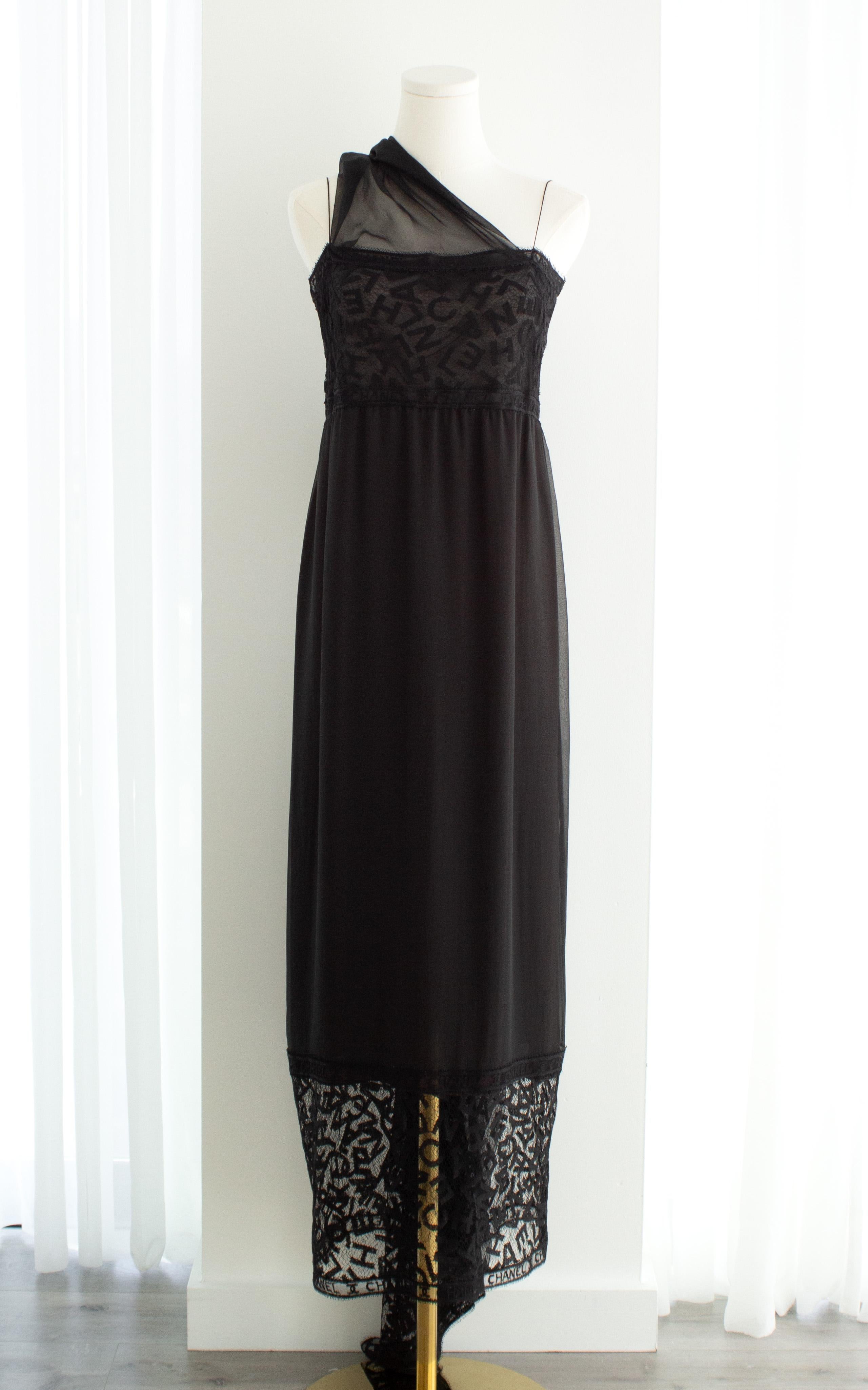 Chanel Vintage F/W 1998 Black Lace Letter Alphabet 98A Dress Gown 1