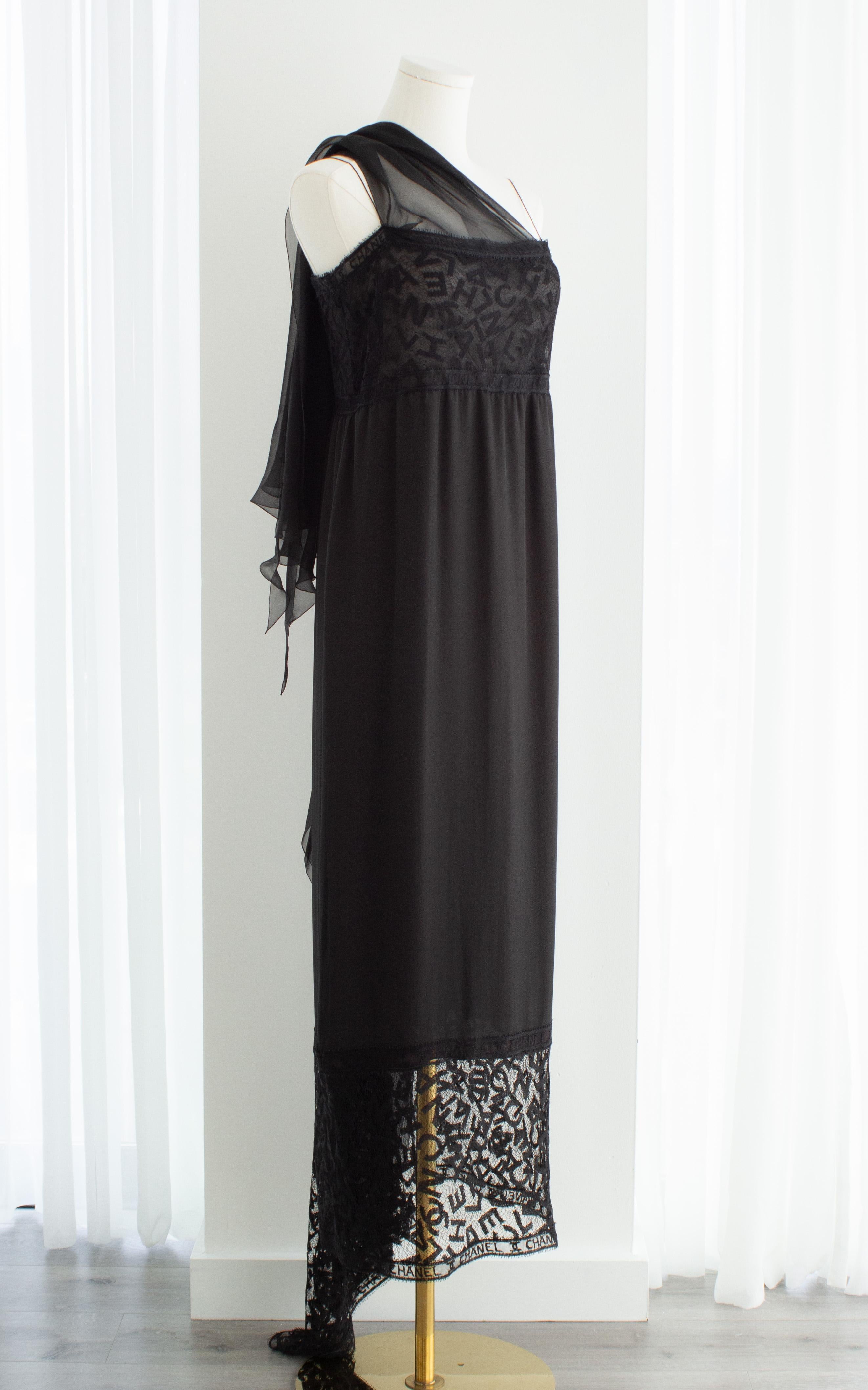 Chanel Vintage F/W 1998 Black Lace Letter Alphabet 98A Dress Gown 5
