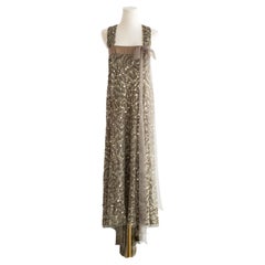 Chanel Vintage F/W 2003 Taupe Green Sequin Embellished Bow 03A Dress Gown