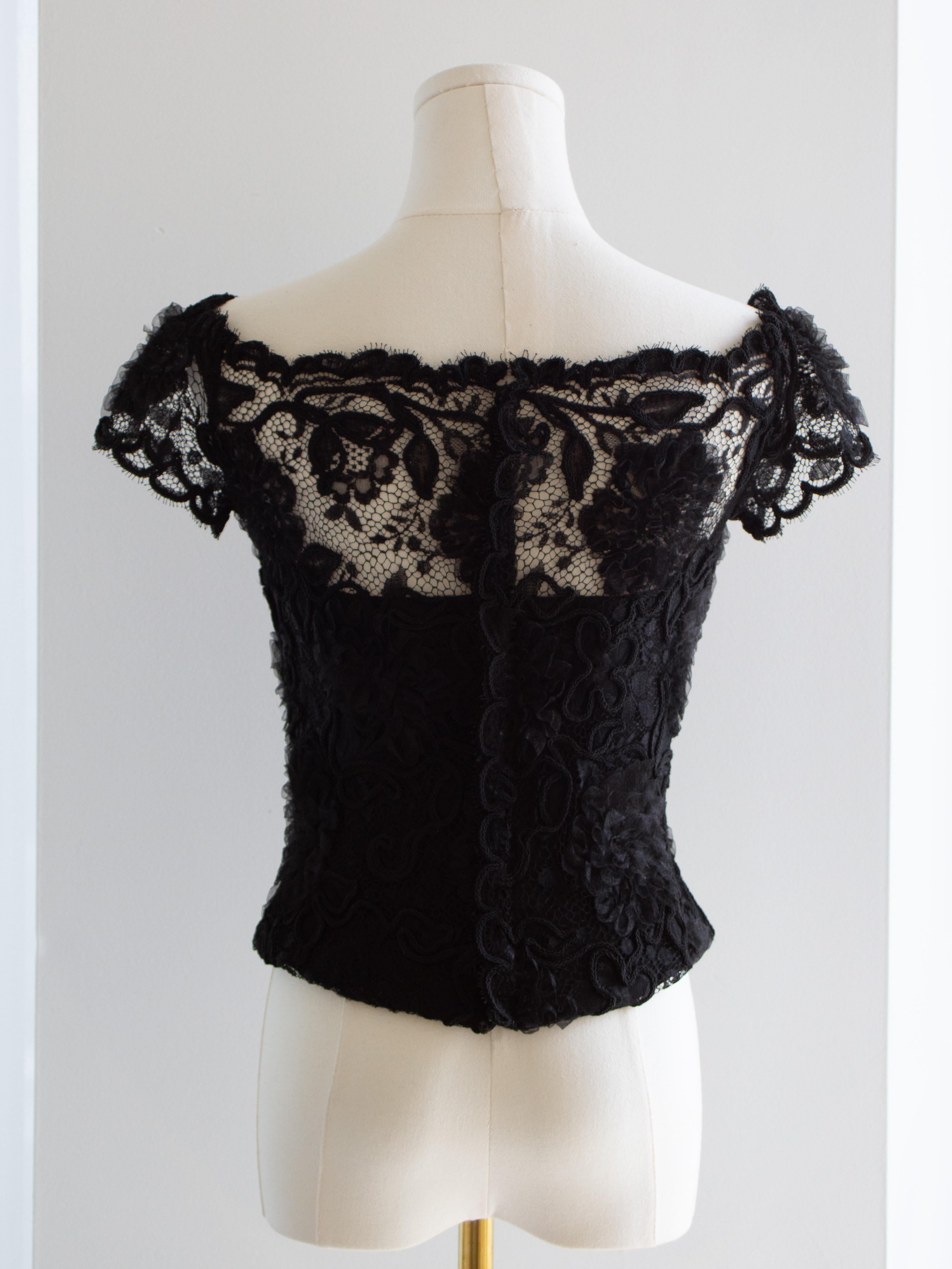 Chanel Vintage F/W1995 Black Lace Flower Bustier 95A Top For Sale 9