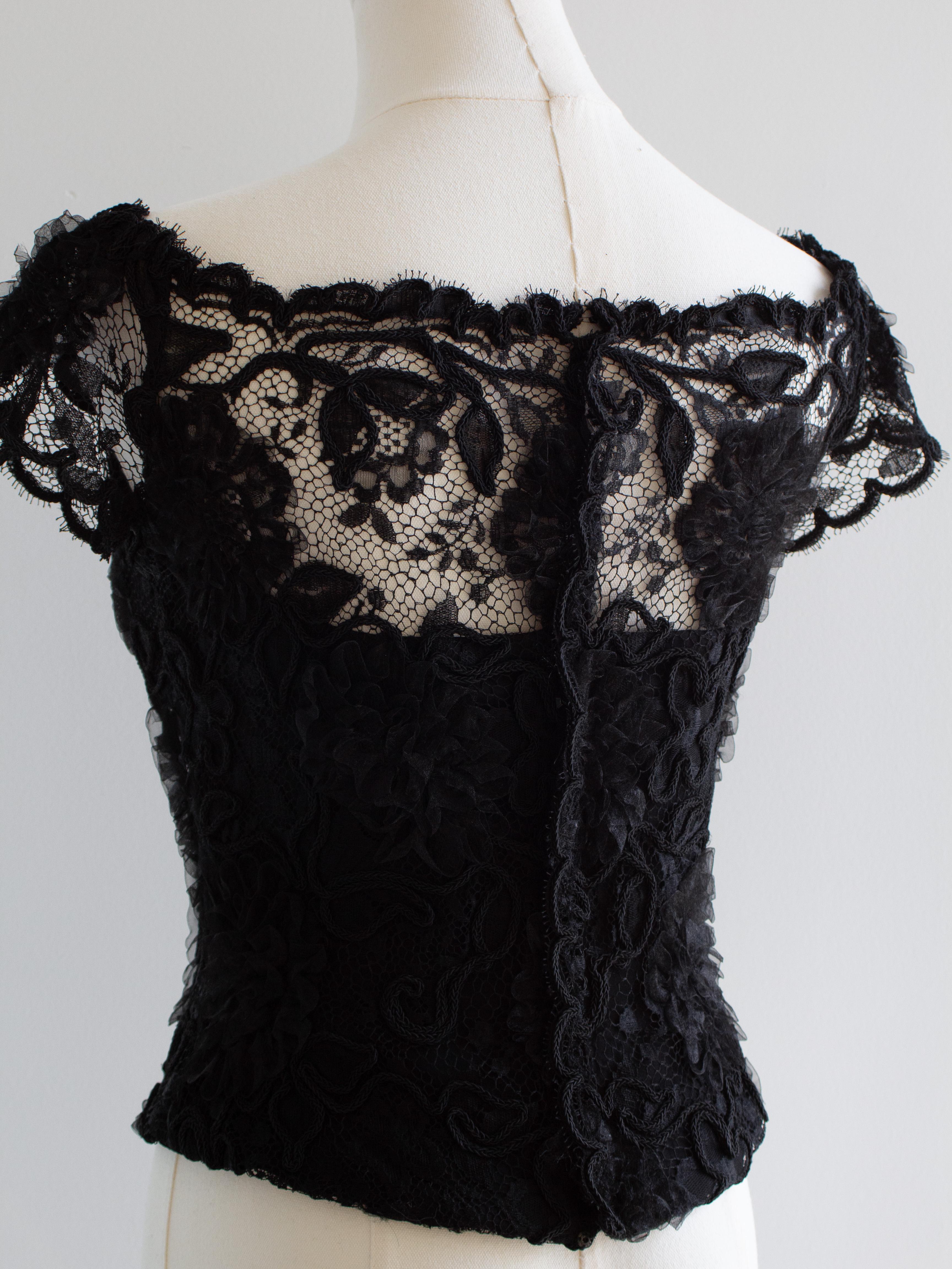 Chanel Vintage F/W1995 Black Lace Flower Bustier 95A Top For Sale 10