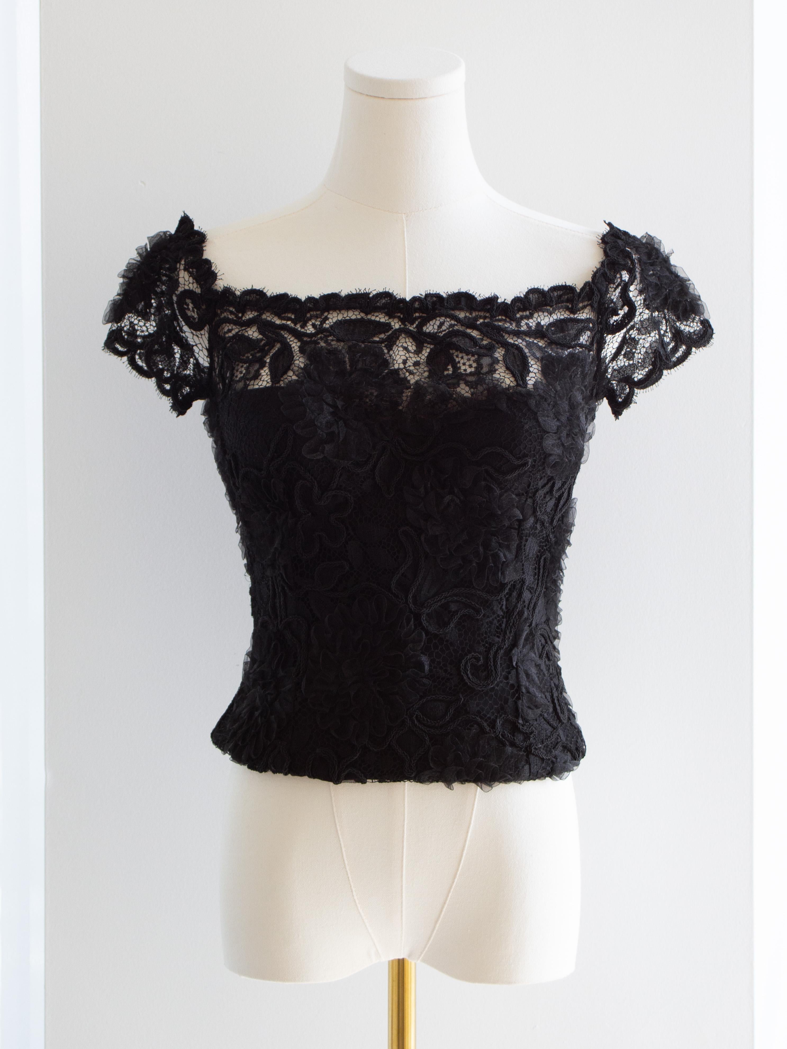Chanel Vintage F/W1995 Black Lace Flower Bustier 95A Top For Sale 3