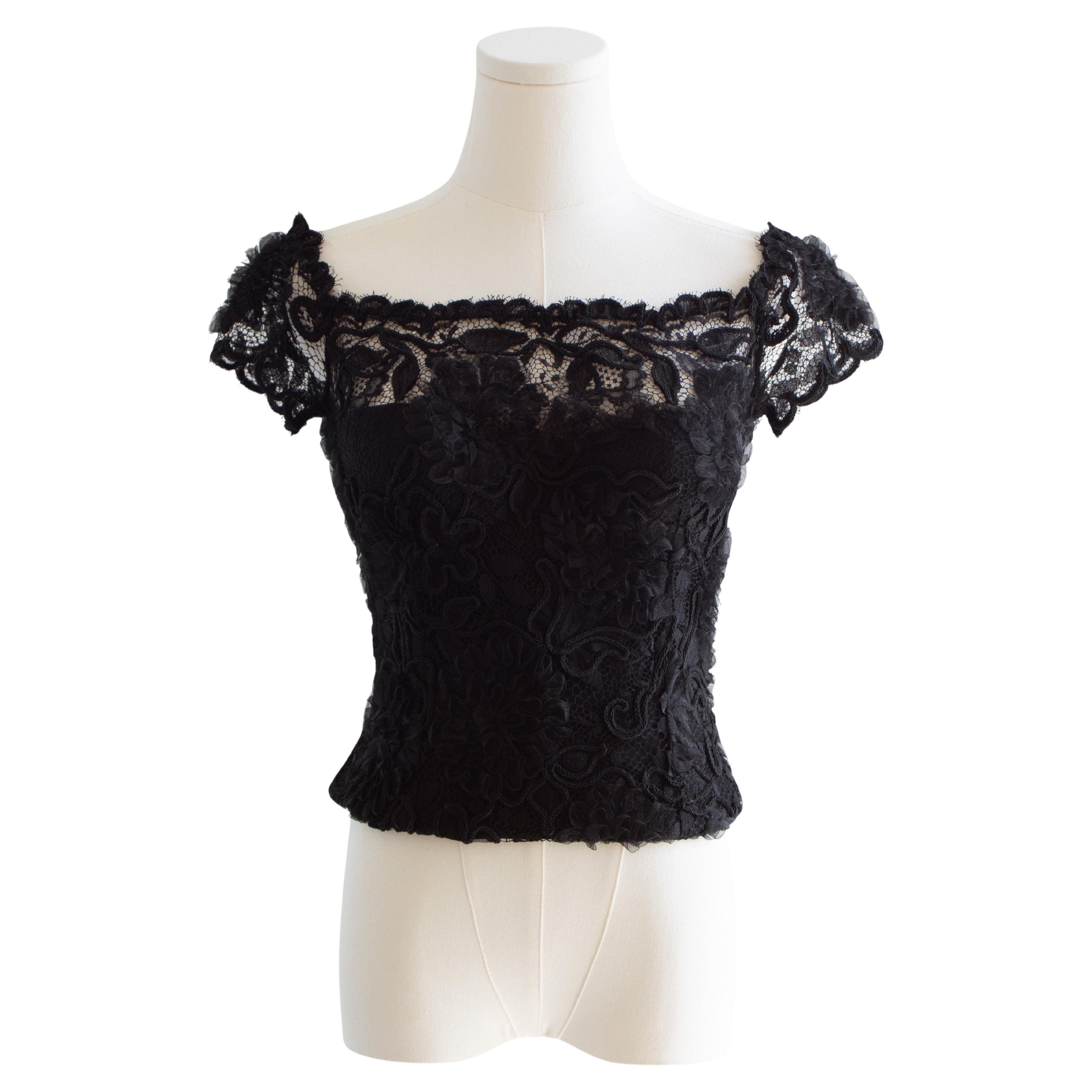 Chanel Vintage F&F1995 Bustier a fiori in pizzo nero 95A Top