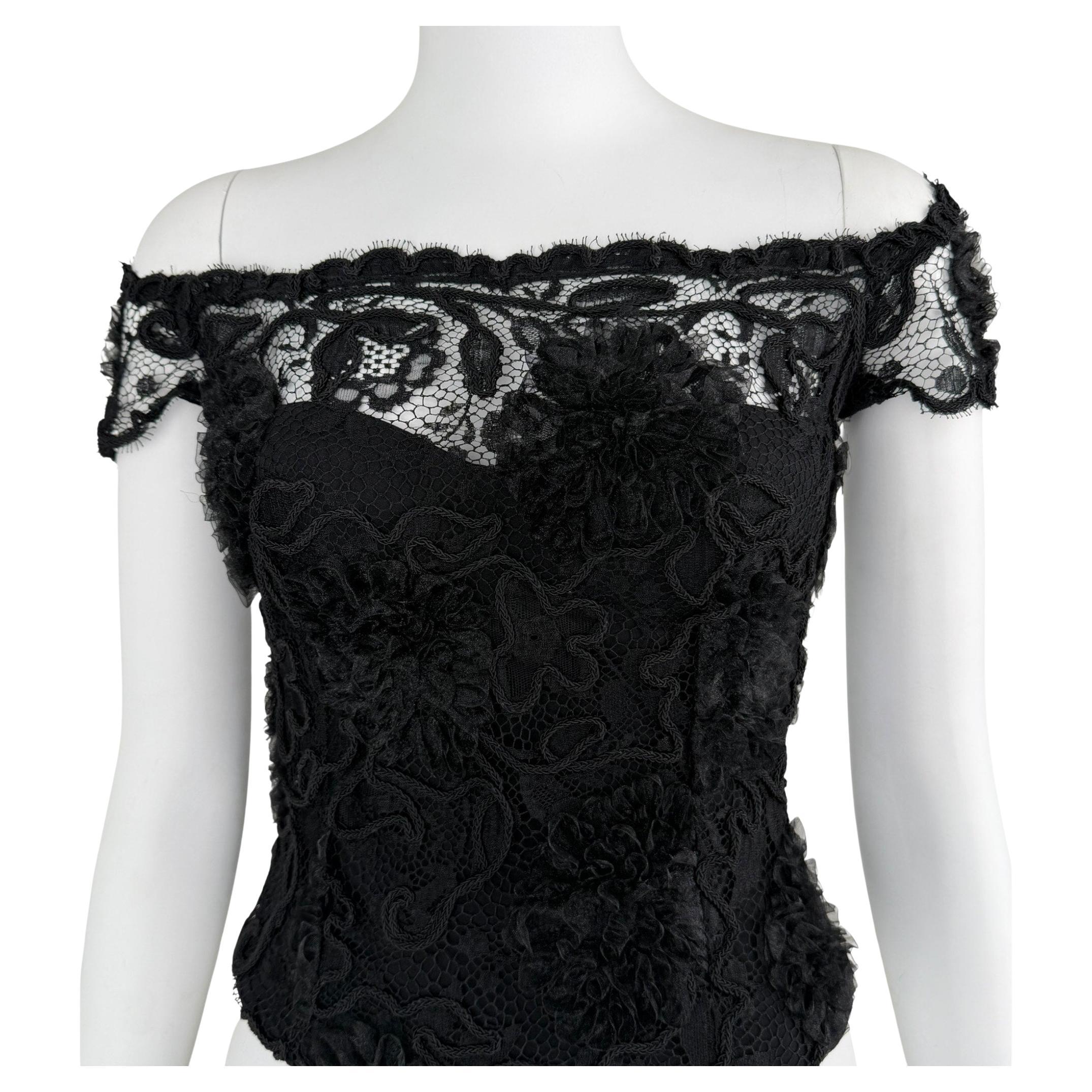 Chanel Vintage F/W1995 Black Lace Flower Bustier