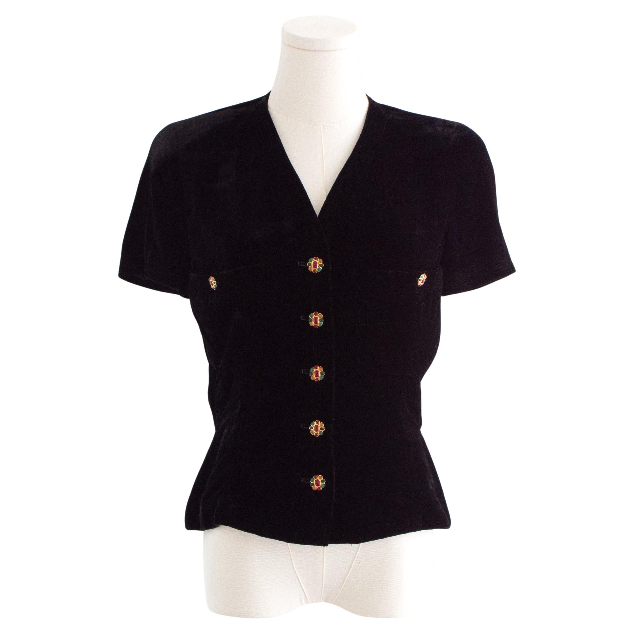 Chanel Vintage F/W1996 Runway Black Velvet LBJ Gold Gripoix Jeweled 96A Jacket
