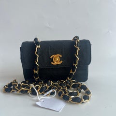 Chanel Vintage Fabric Extra Mini Flap Bag 24k Gold Button Strap