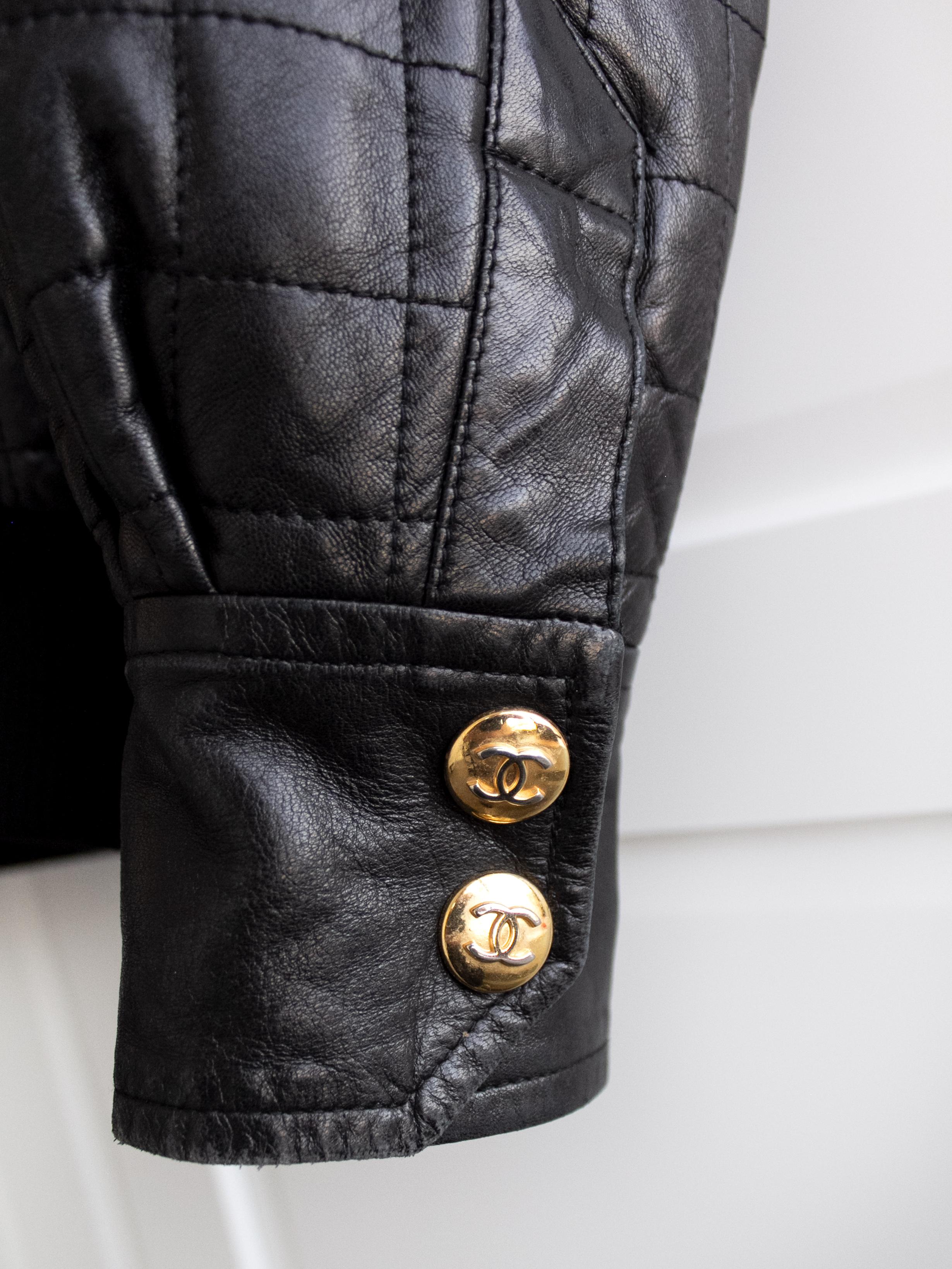 Chanel Vintage Fall 1991 Hip-Hop Black Gold Quilted Leather Moto Biker Jacket 1
