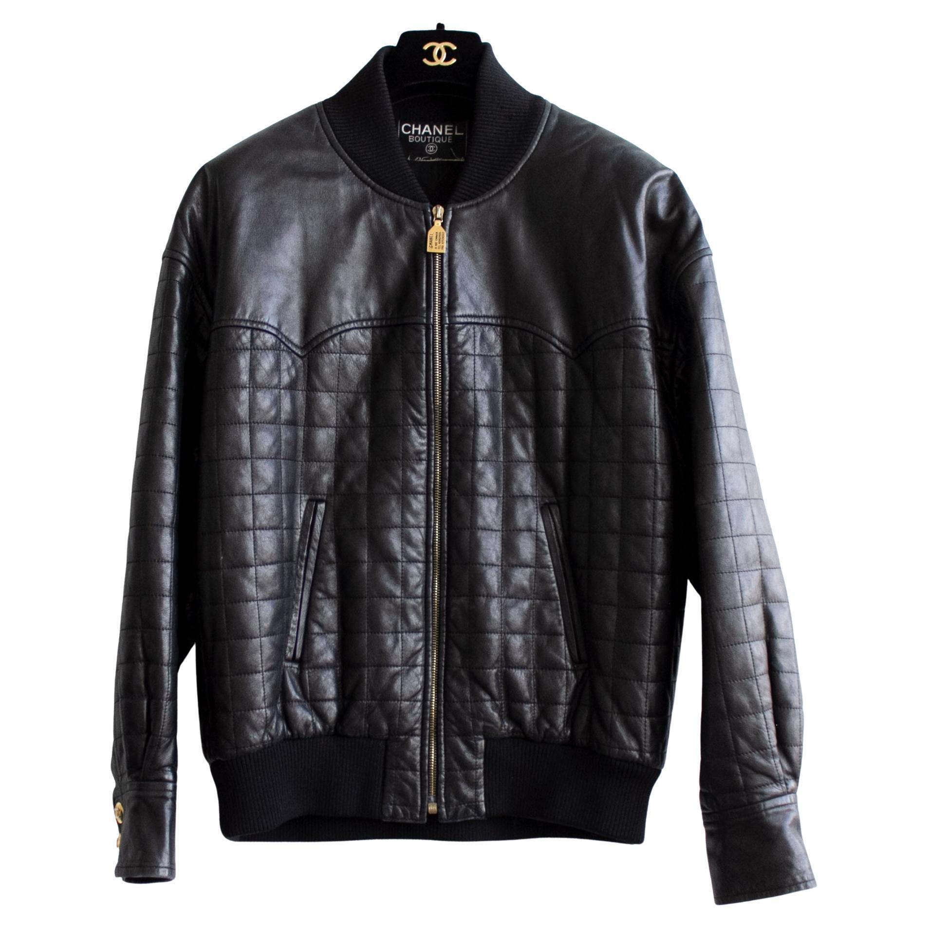 Chanel Vintage Fall 1991 Hip-Hop Black Gold Quilted Leather Moto Biker Jacket