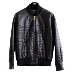 Chanel Retro Fall 1991 Hip-Hop Black Gold Quilted Leather Moto Biker Jacket