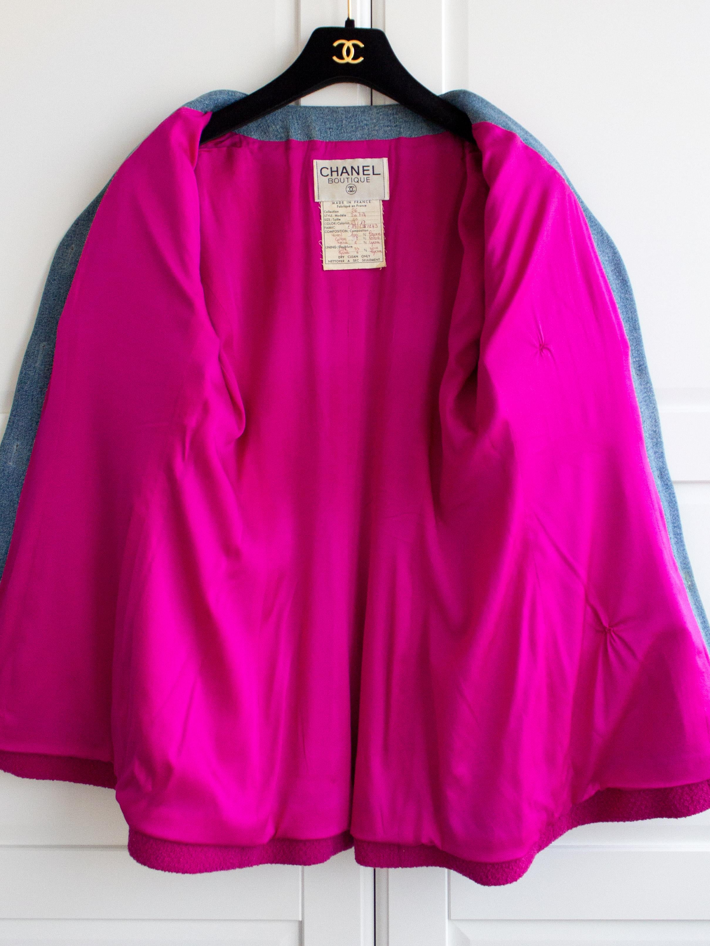 Chanel Vintage Fall 1991 Hip-Hop Pink Blue Denim Jacket Mini Skirt Suit 6