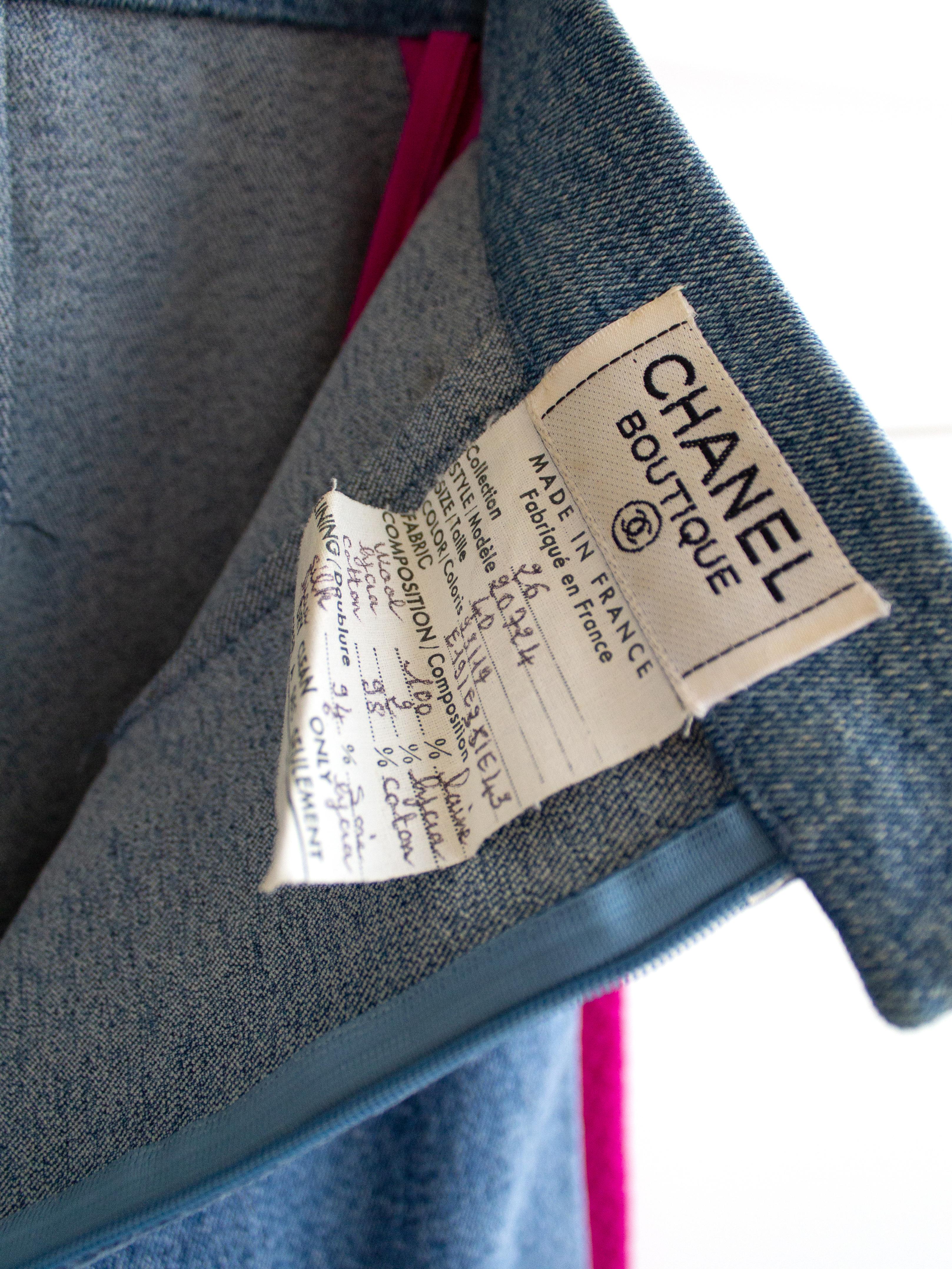 Chanel Vintage Fall 1991 Hip-Hop Pink Blue Denim Jacket Mini Skirt Suit 11