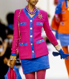Chanel Vintage Fall 1991 Hip-Hop Pink Blue Denim Jacket Mini Skirt Suit