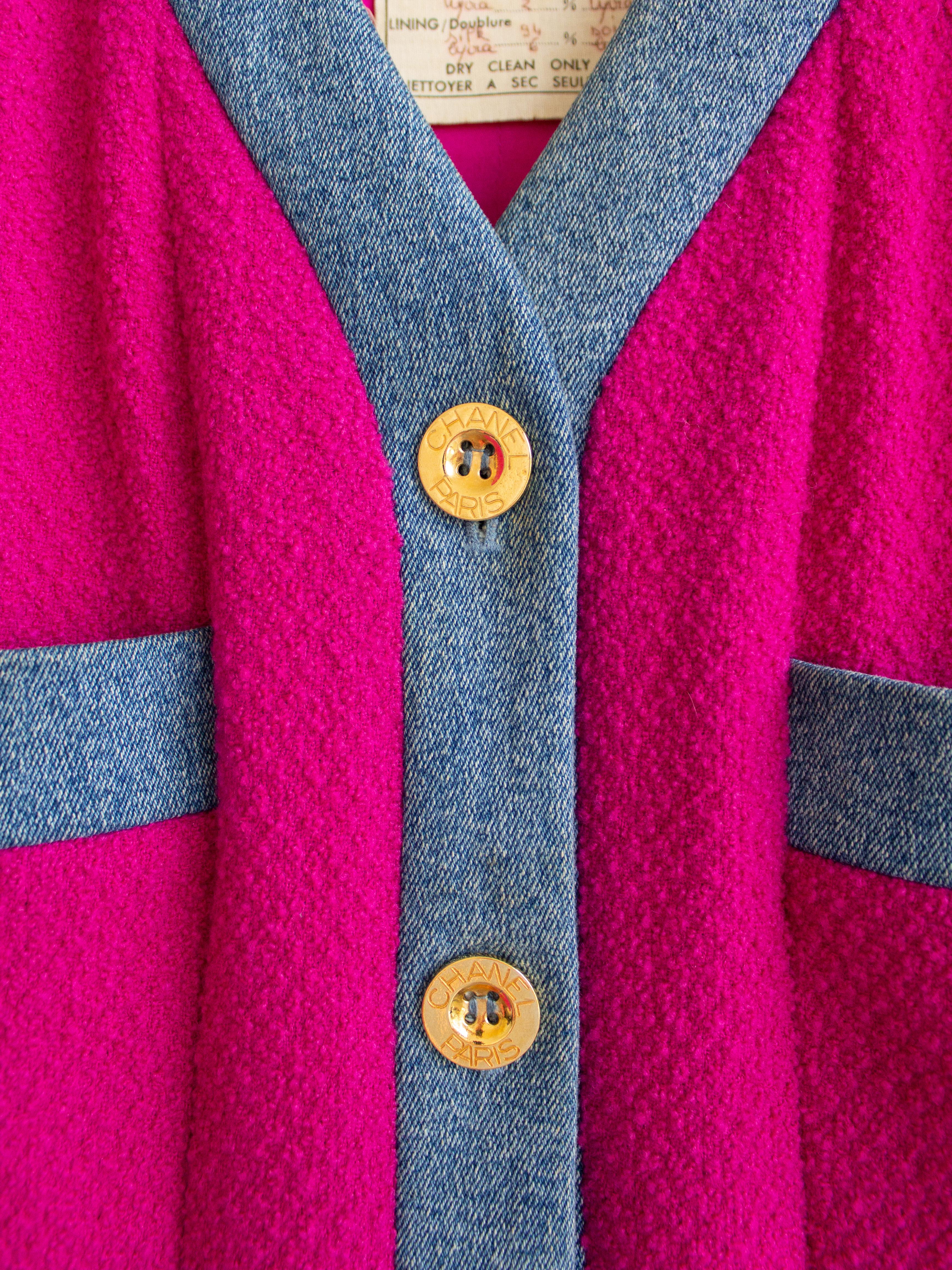 Chanel Vintage Fall 1991 Hip-Hop Pink Blue Denim Jacket Mini Skirt Suit 3