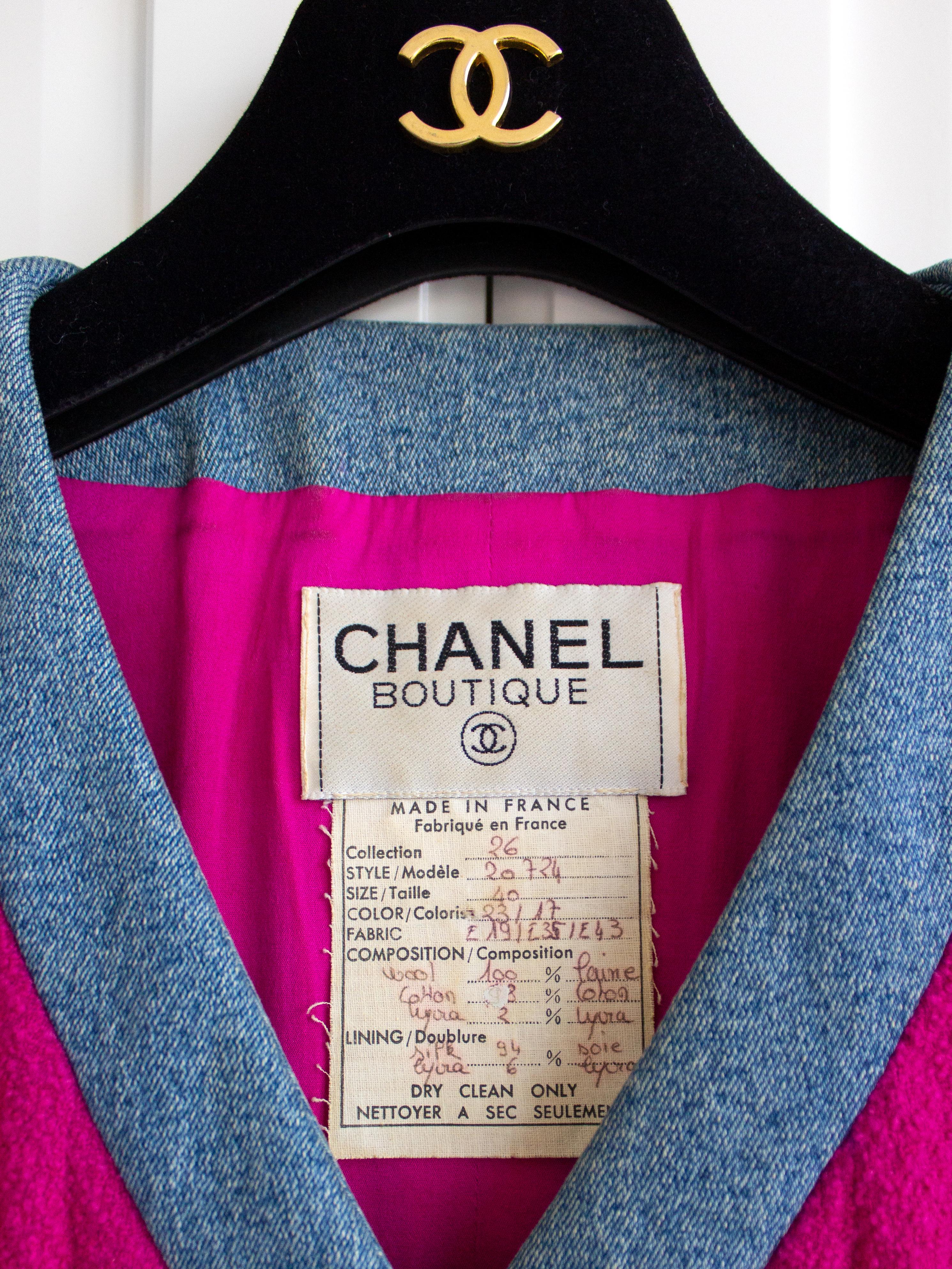 Chanel Vintage Fall 1991 Hip-Hop Pink Blue Denim Jacket Mini Skirt Suit 5