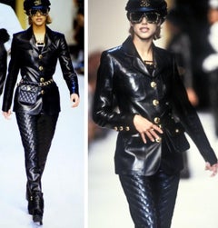 Chanel Vintage Fall 1992 Black Quilted Gold CC Leather Jacket