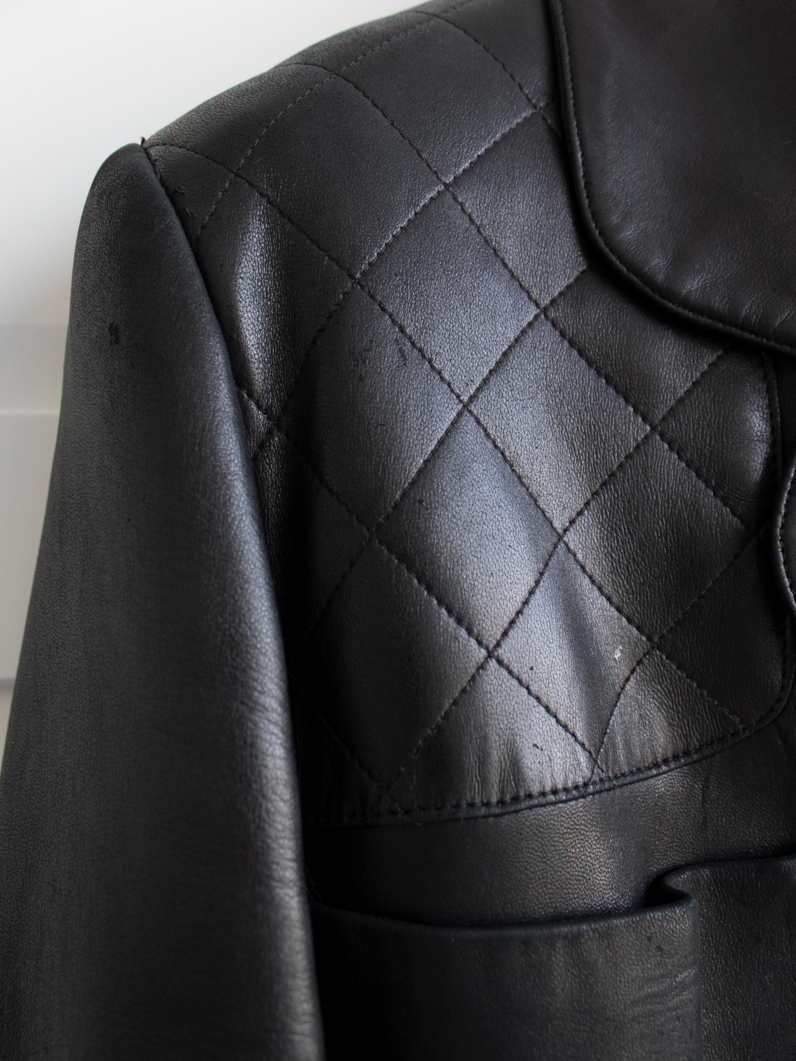 Chanel Vintage Fall 1992 Black Quilted Gold CC Leather Jacket 2